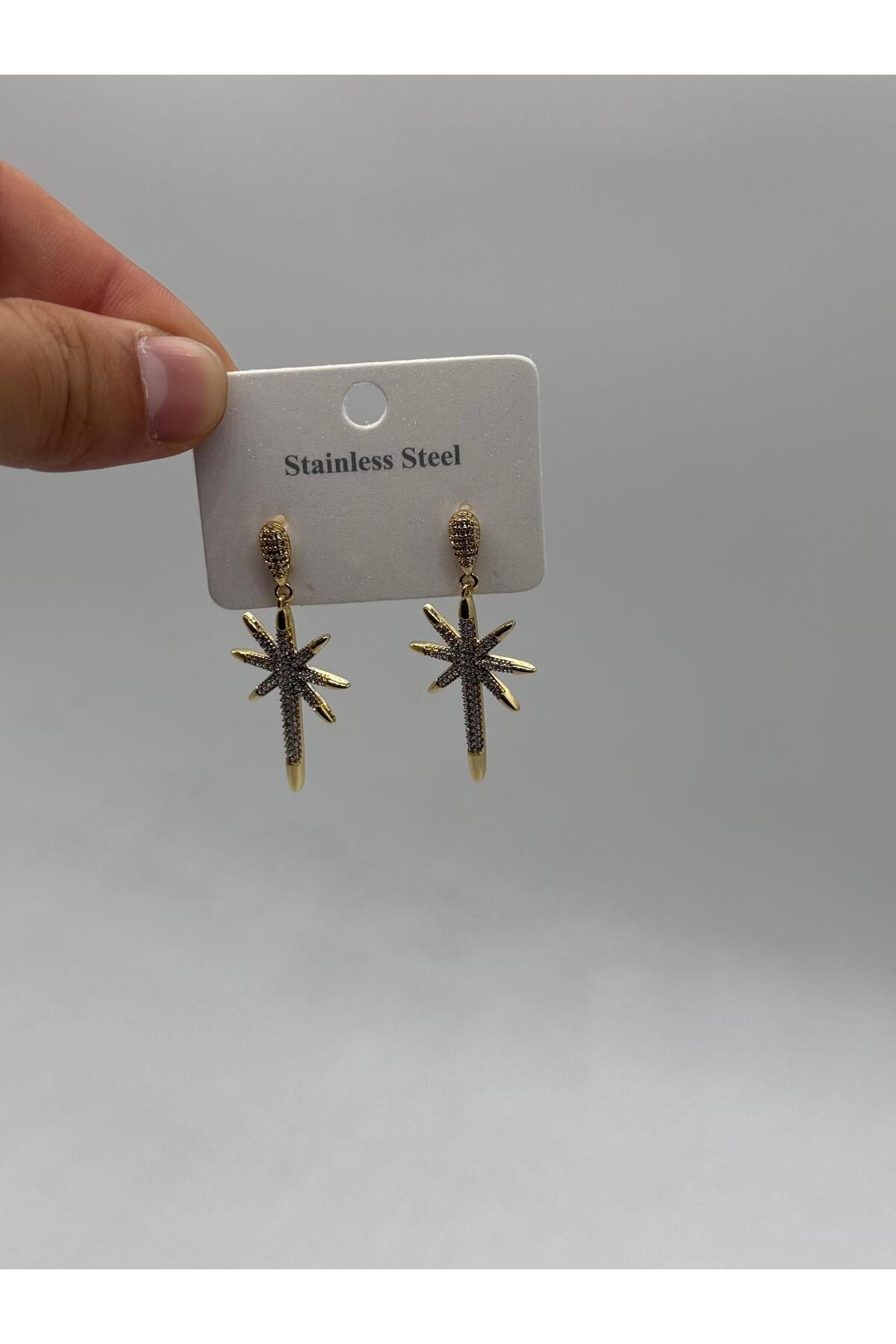 MODA KADIN ALTIN KAPLAMA ÇELİK ZARİF ÇELİK KÜPE