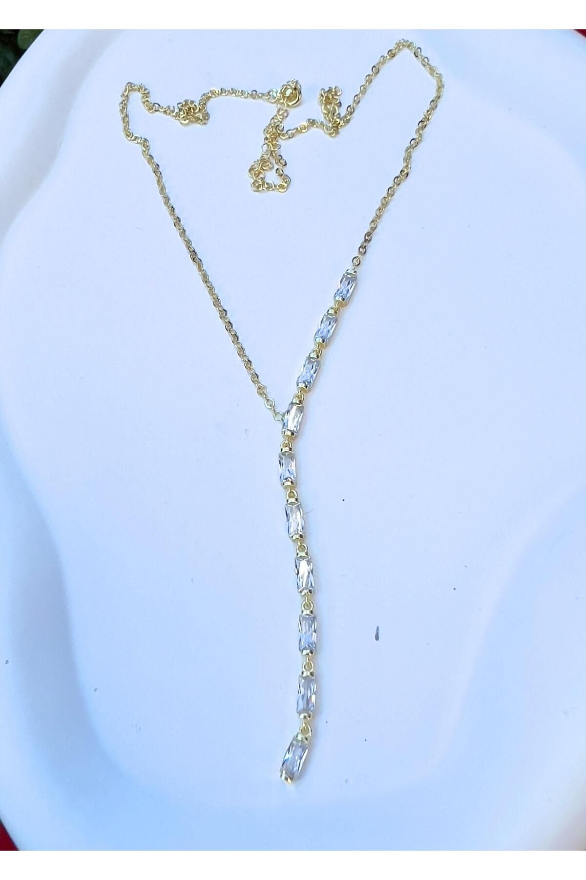 Defne Silver Y Baget Taşlı Kolye