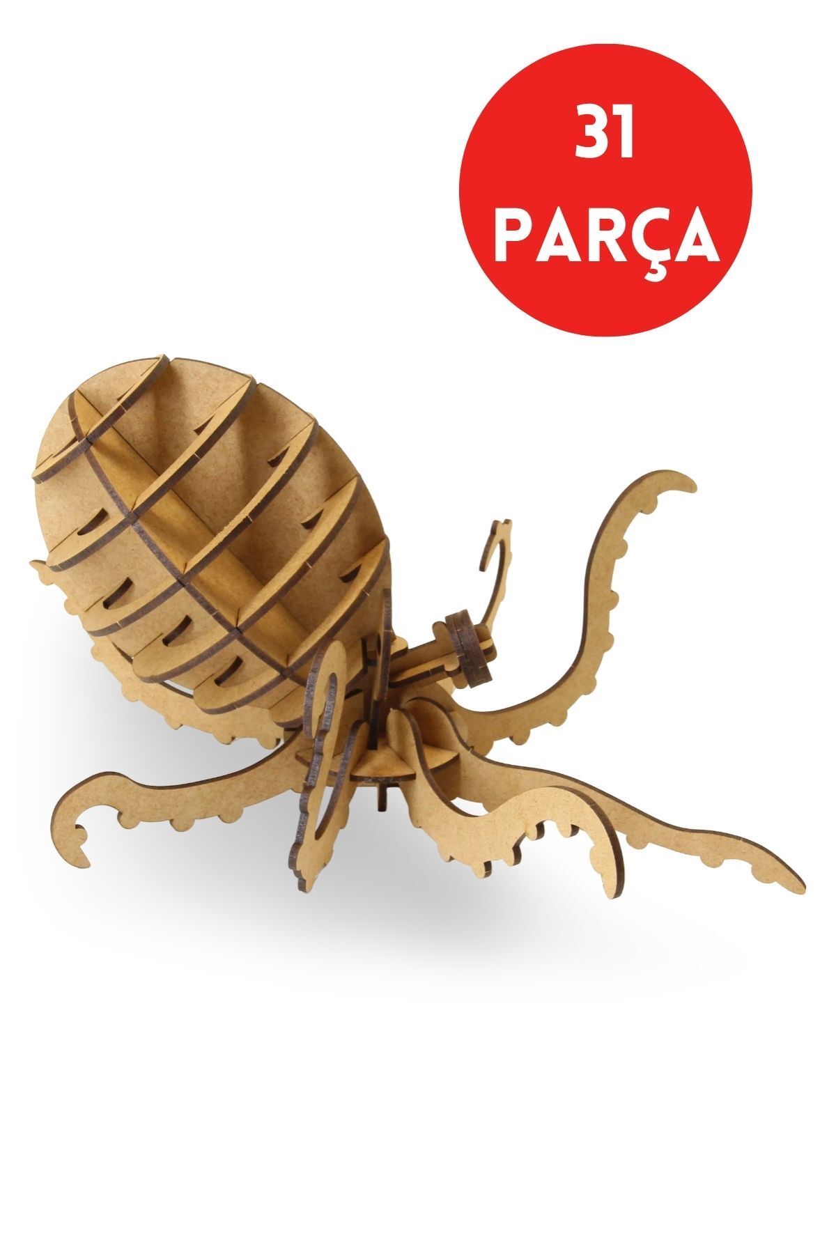 ALGWOOD 31 Parça Ahşap Ahtapot Maketi - Eğitici Maket Seti - 3D Ahşap Octopus Modeli