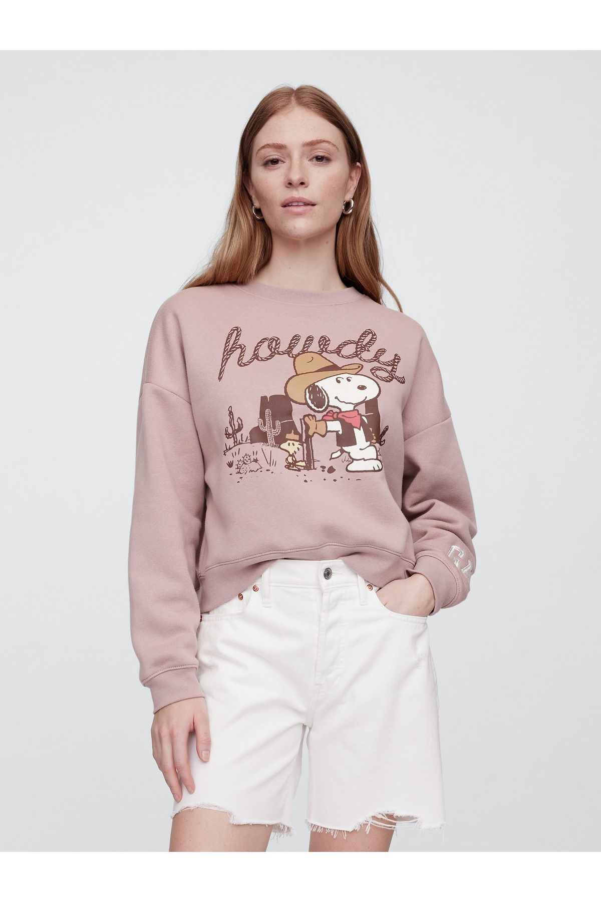 GAP Kadın Açık Kahverengi Snoopy Fleece Sweatshirt
