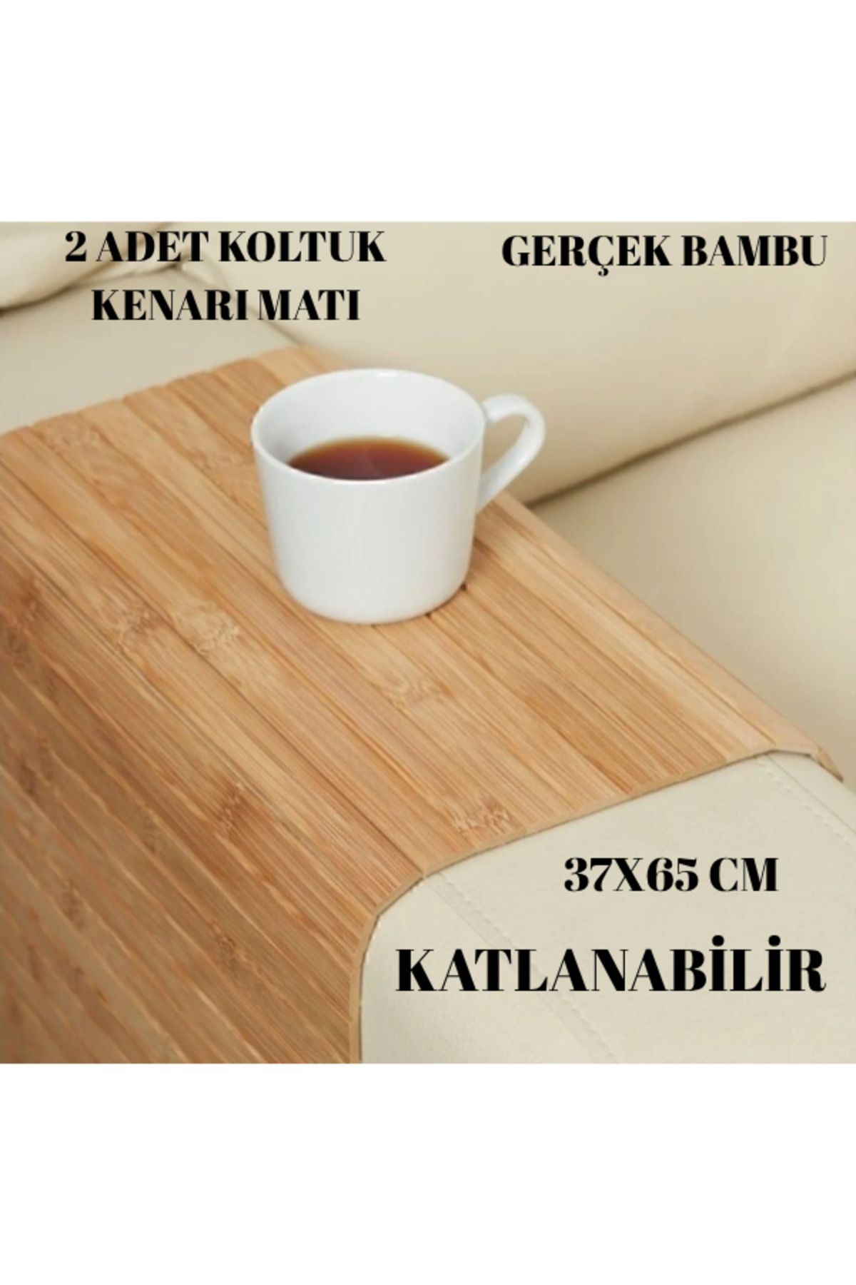 Leila 2'li Bambu Koltuk Tepsisi 37x65 cm Katlanabilir, Koltuk Kenarı, Yan Sehpa, Kolçak Tepsi