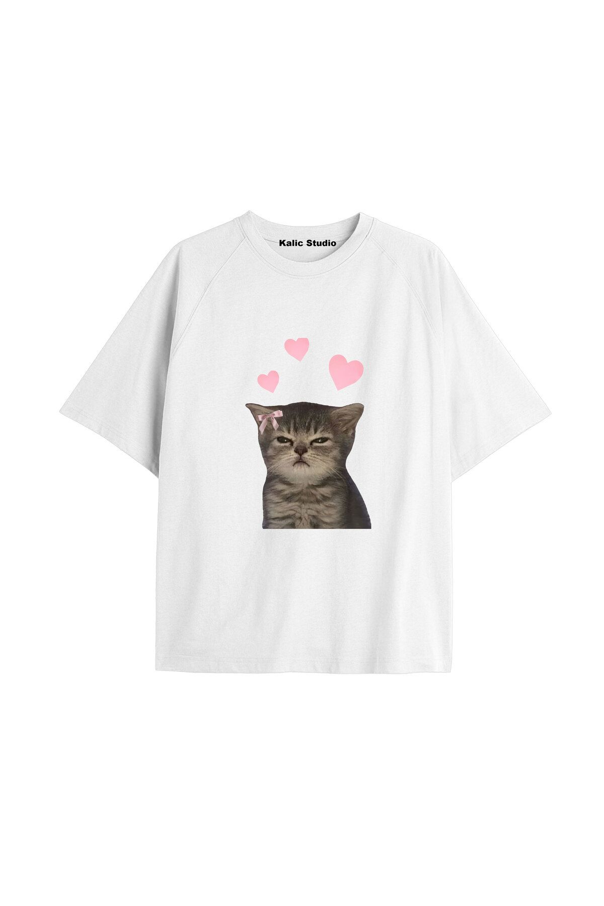 Kalic Studio Y2k vintage Cats Baskılı Beyaz T-shirt KOD 18