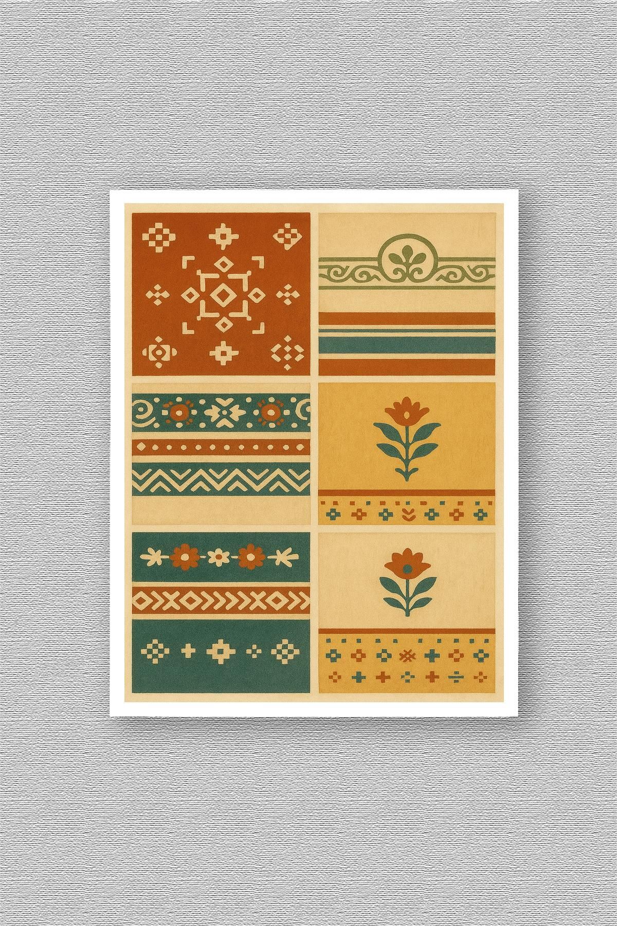 WoodyArts Vintage Halı Motifleri 1 - Beyaz Çerçeve