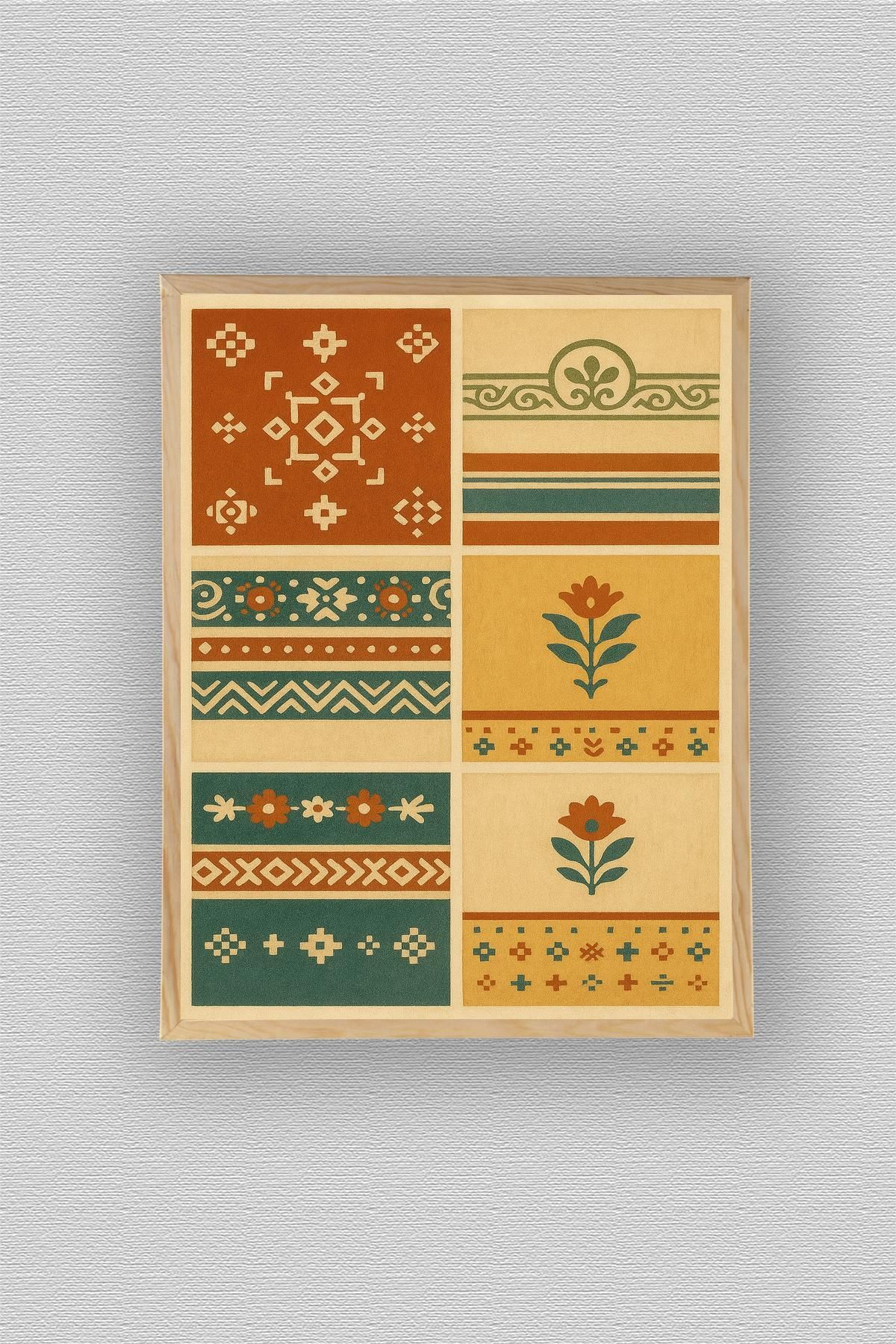 WoodyArts Vintage Halı Motifleri 1 -Ahşap Desenli Çerçeve
