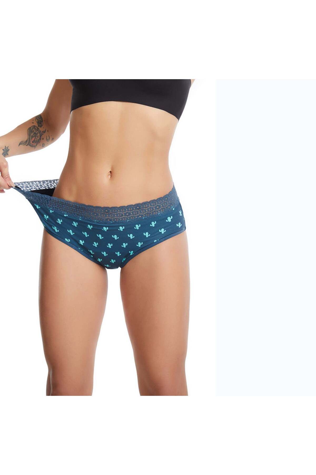 Linovit-Multicolored Menstrual Panties - Cactus Pattern - Green - Cactus Pattern, XXL 5