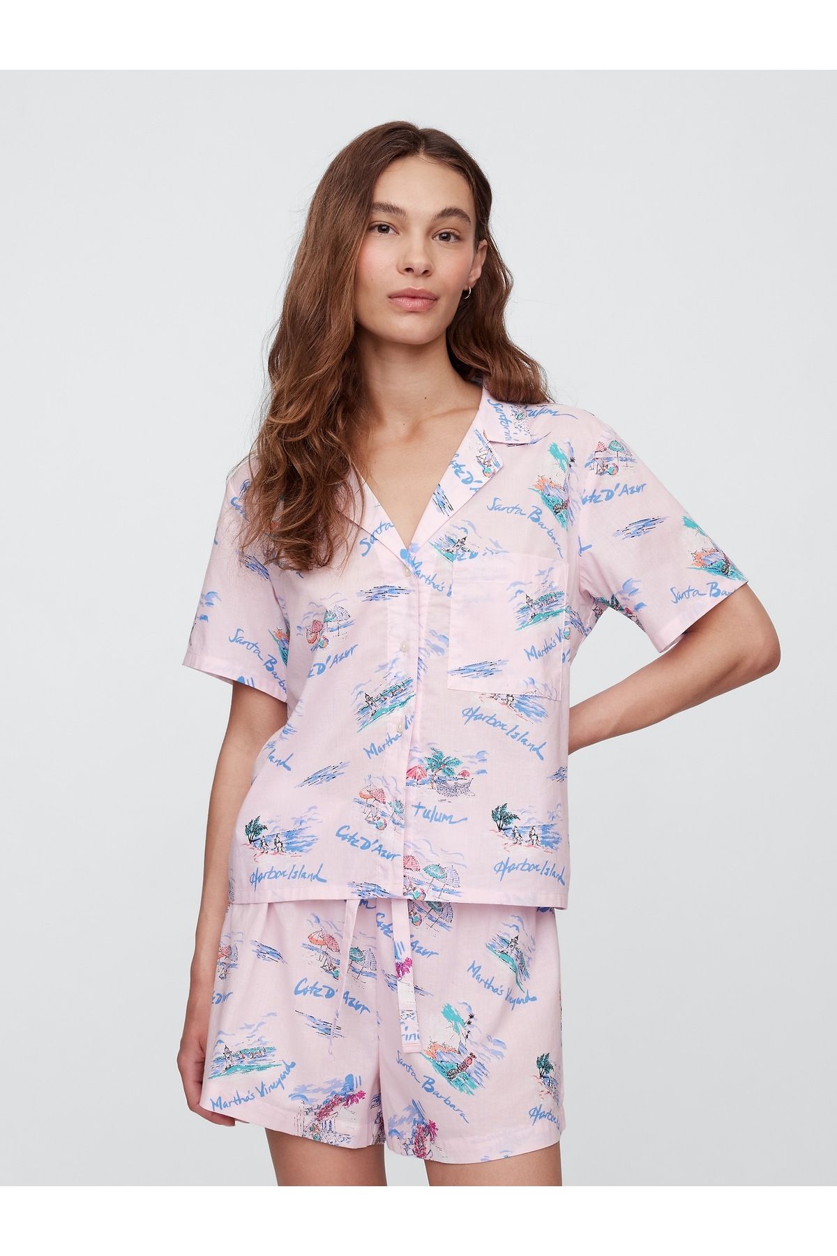 GAP Kadın Pembe GapBody Poplin Kısa Kollu Gömlek