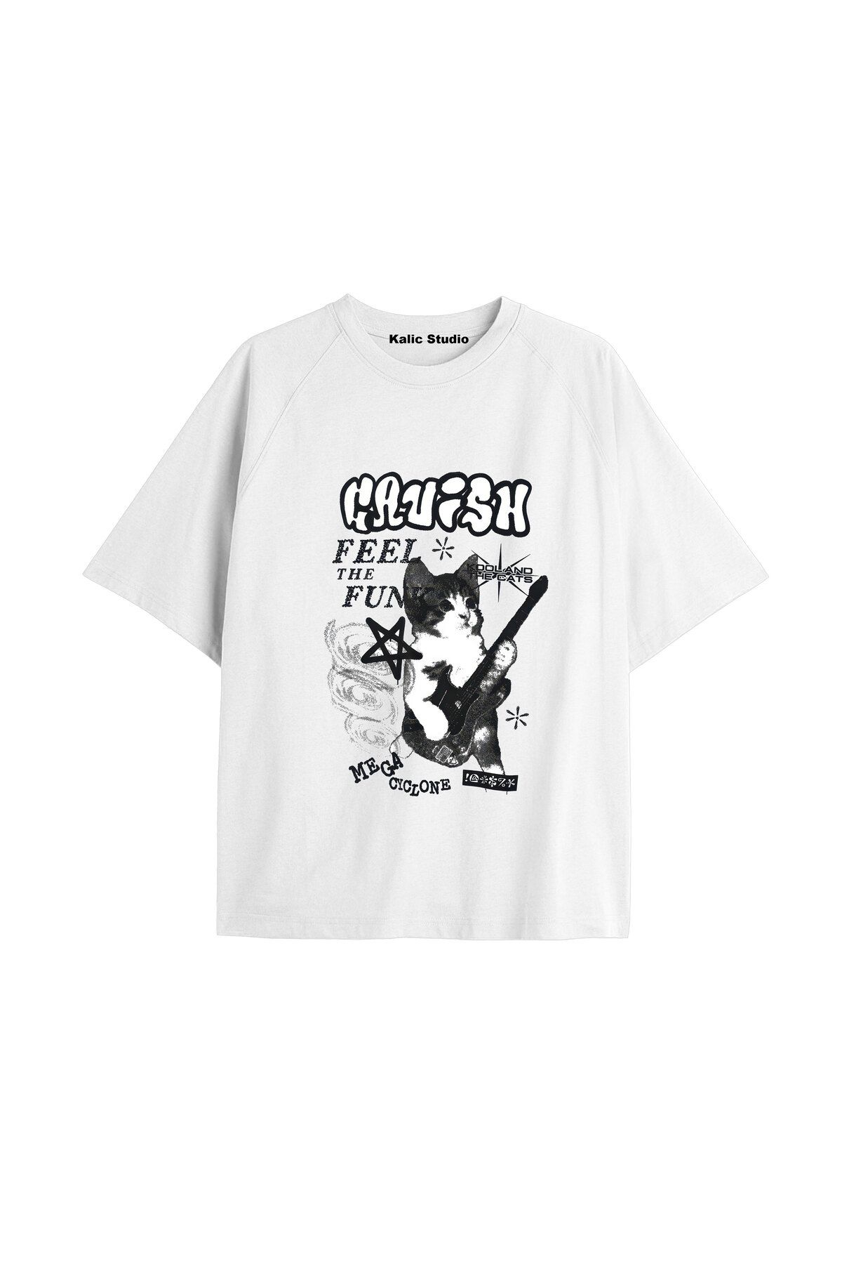 Kalic Studio Y2k vintage Cats Baskılı Beyaz T-shirt KOD 11