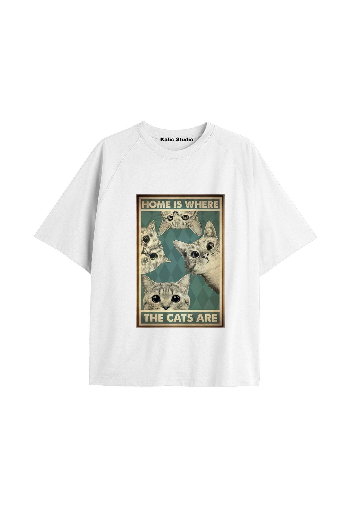 Kalic Studio Y2k vintage Cats Baskılı Beyaz T-shirt KOD 20