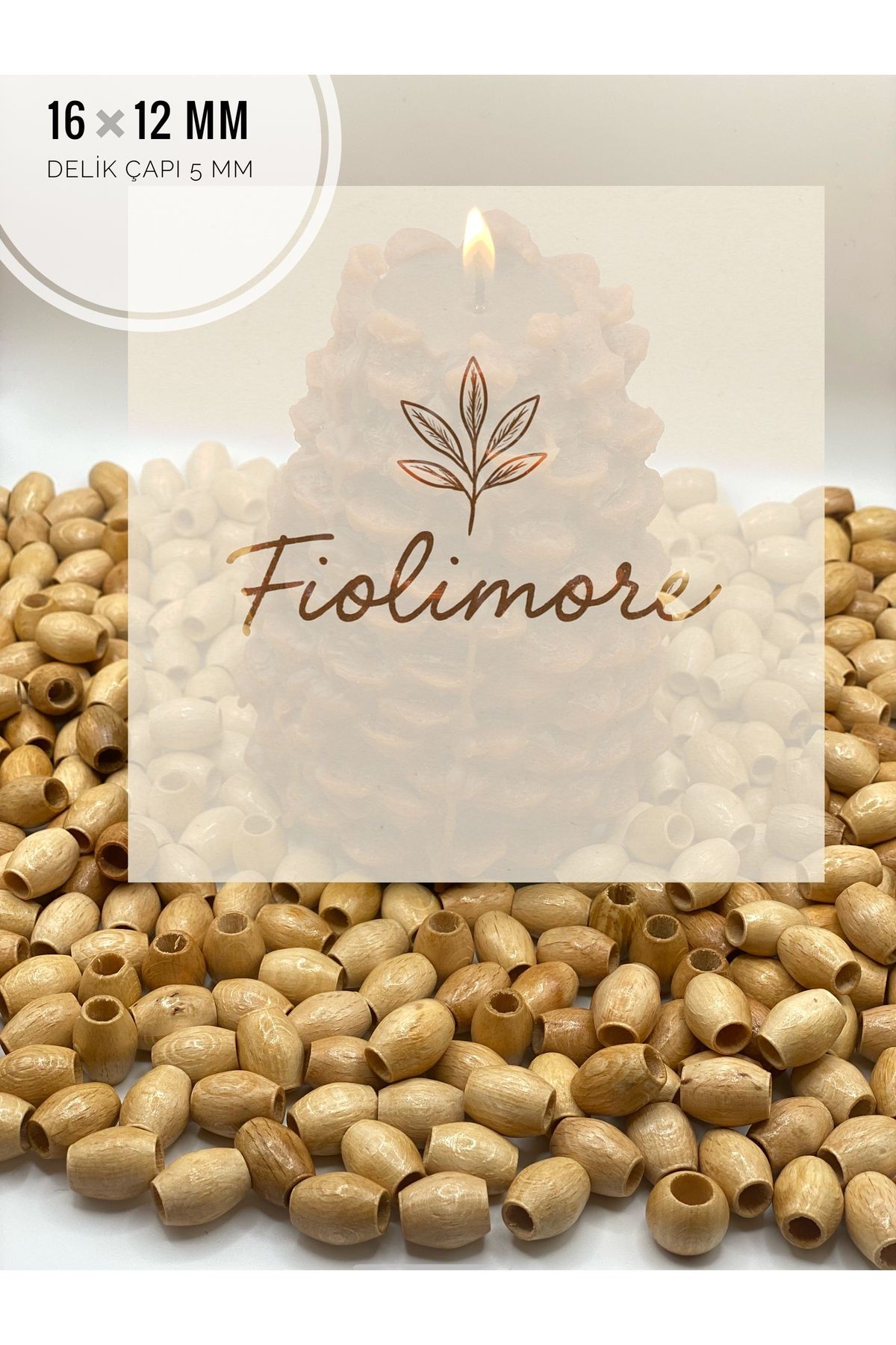 Fiolimore Oval Ahşap Vernikli Boncuk 16x12 mm (50 Gram 80 Adet) Delik Çapı 5 mm Badem Tahta Boncuk