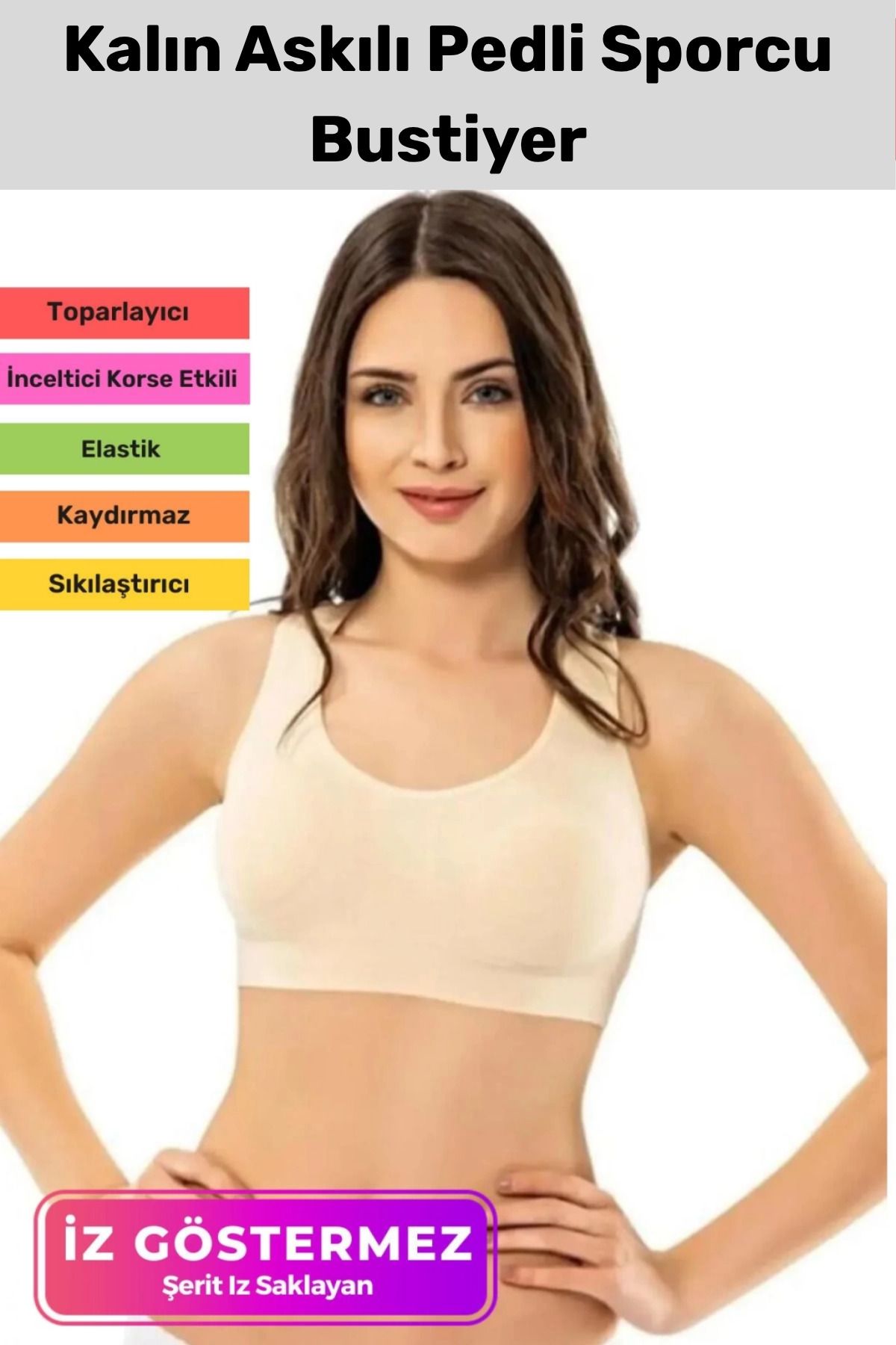 PeraNova Premium Esnek Rahat Sıkılaştırıcı Toparlayıcı Şekillendirici Kalın Askılı Sporcu Pedli Bustiyer