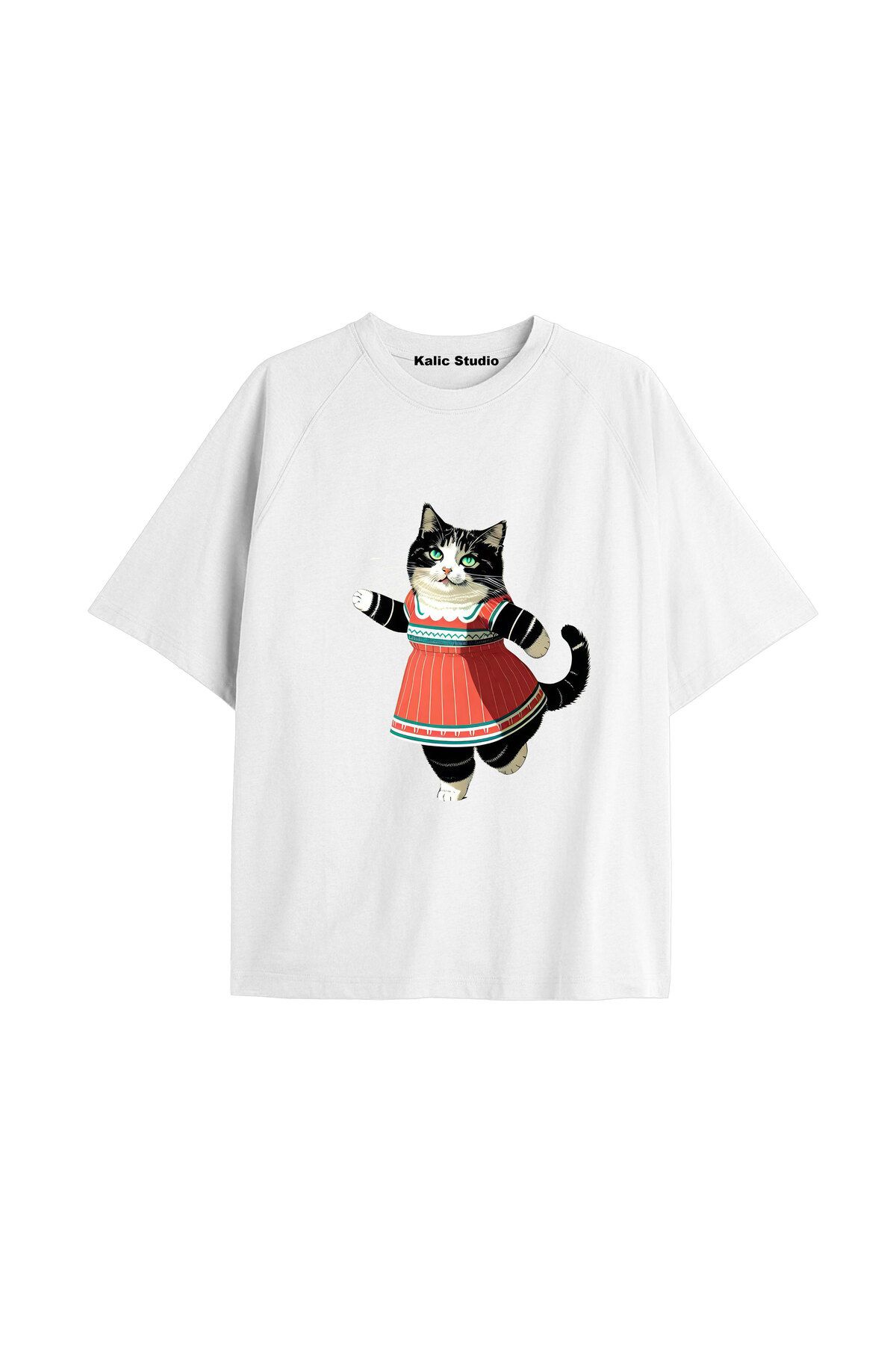 Kalic Studio Y2k vintage Cats Baskılı Beyaz T-shirt KOD 6