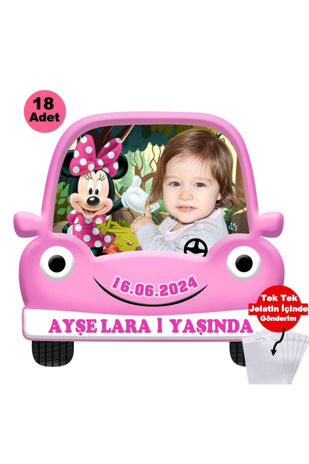 Elara Tasarım 1 Yaş 18 Adet Minnie Mouse Fotoğraflı Kişiye özel Doğum Günü Magnet Hediye Poşetli Gönderilir.
