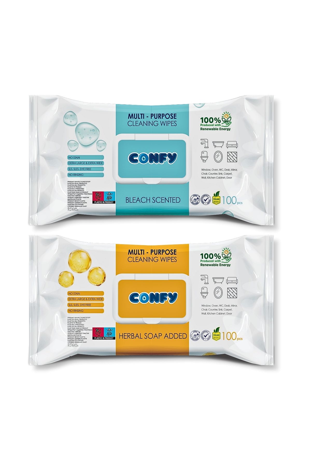 Confy Yüzey Temizlik Havlusu 2'li Set - Arap Sabunu & Çamaşır Suyu Kokulu, 200 Yaprak