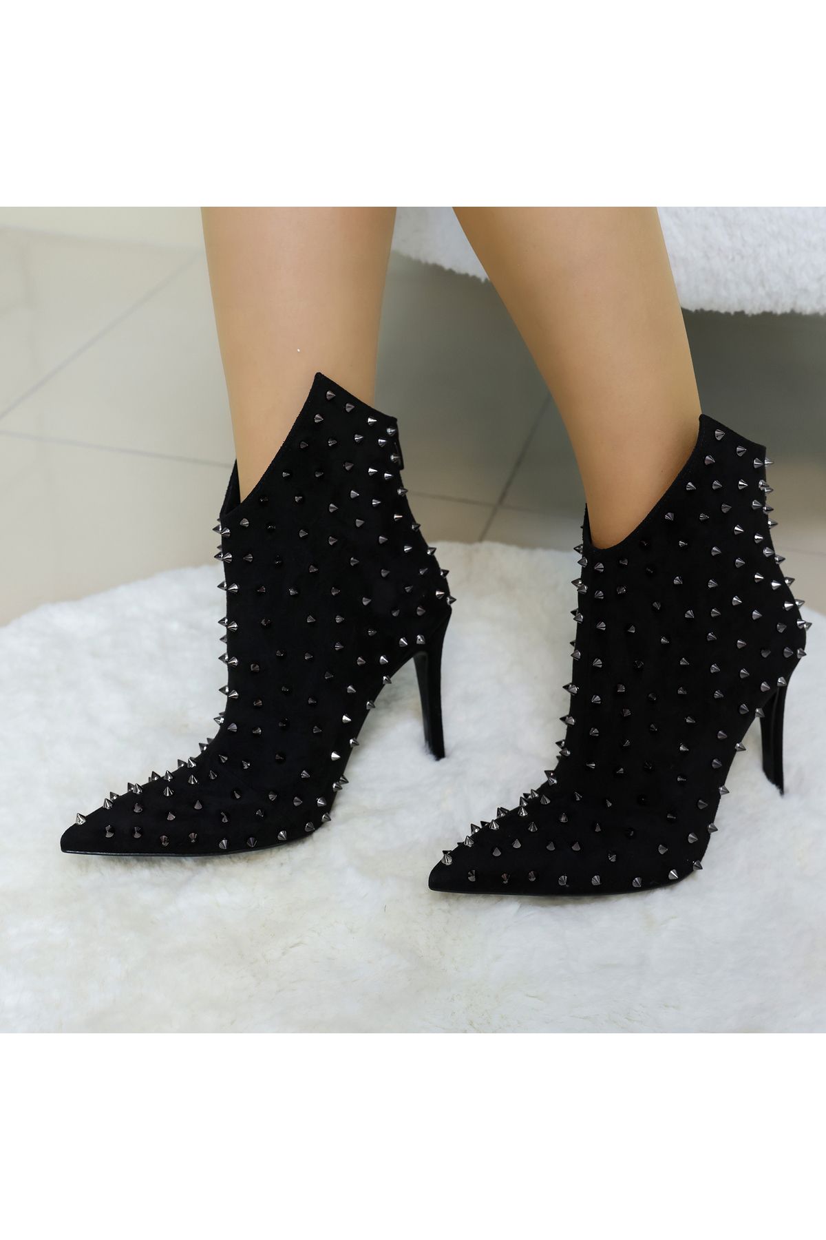 EVASAMLİSHOESBAG Taş Detaylı Siyah Bot