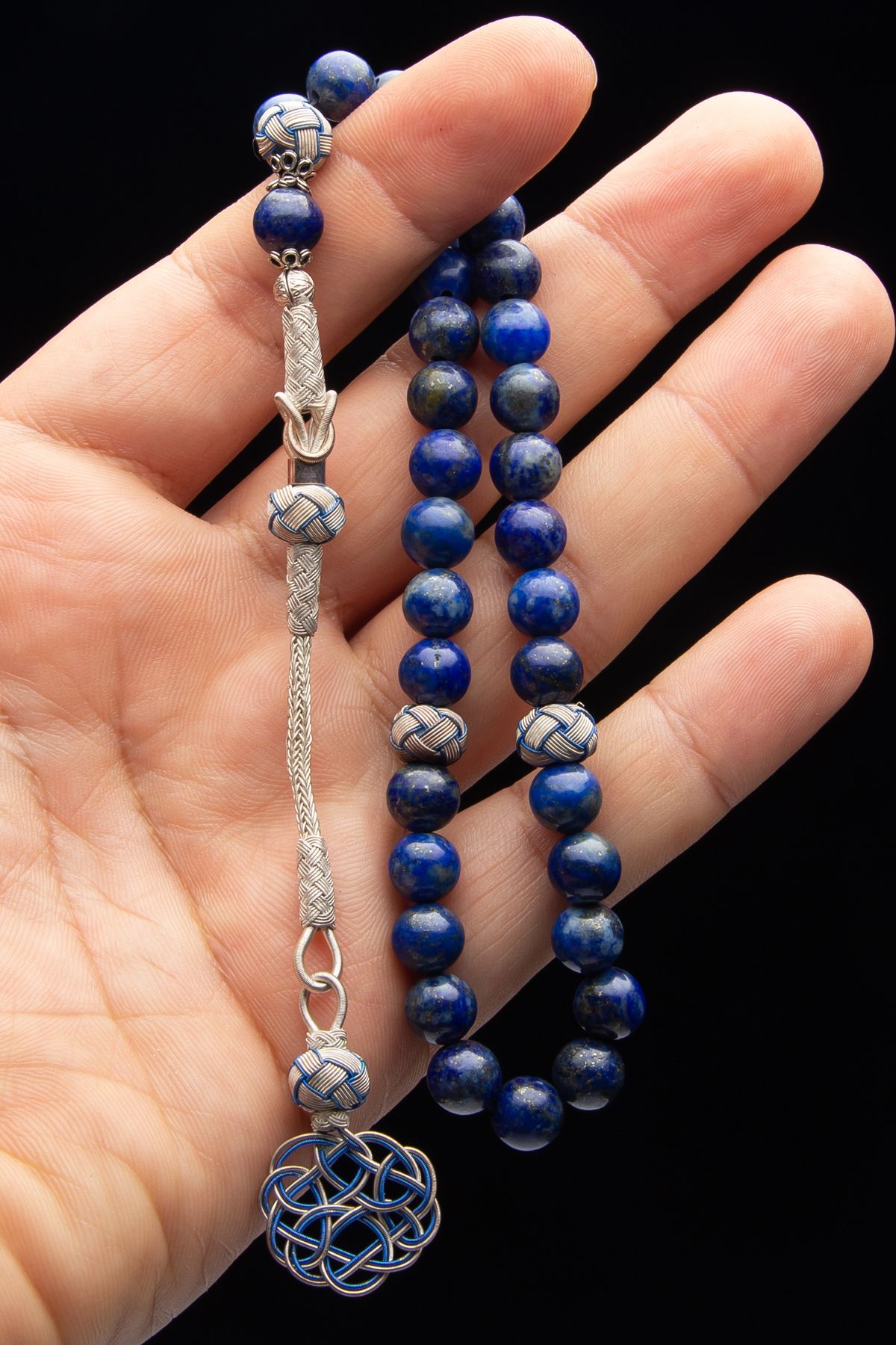 EHİNOS Erkek Gümüş Kazaz Püskül 8mm Lapis Lazuli Doğaltaş Tesbih