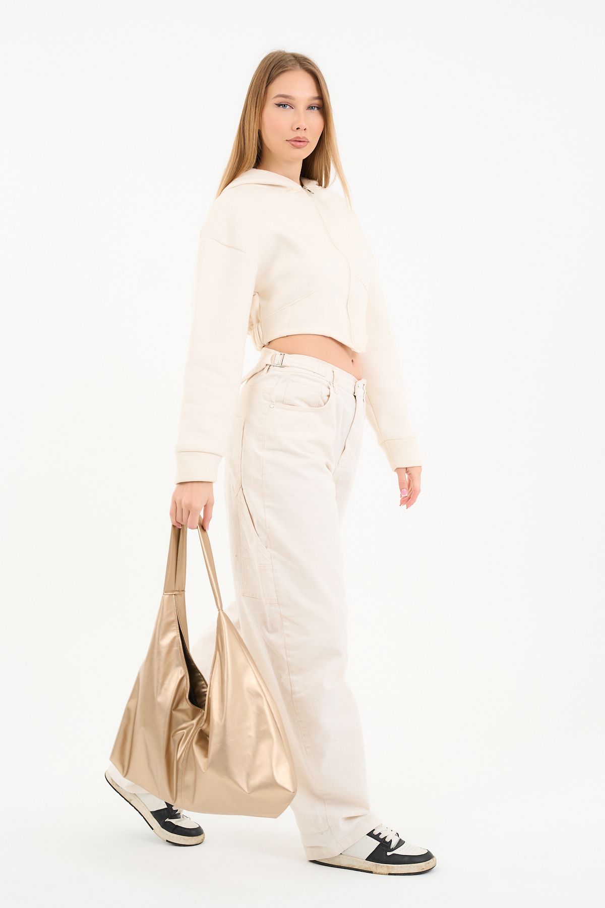 MUTE BAG Olivia Gold Suni deri çanta / Kadın Altın Sarı Shopper omuz çantası (56*37)