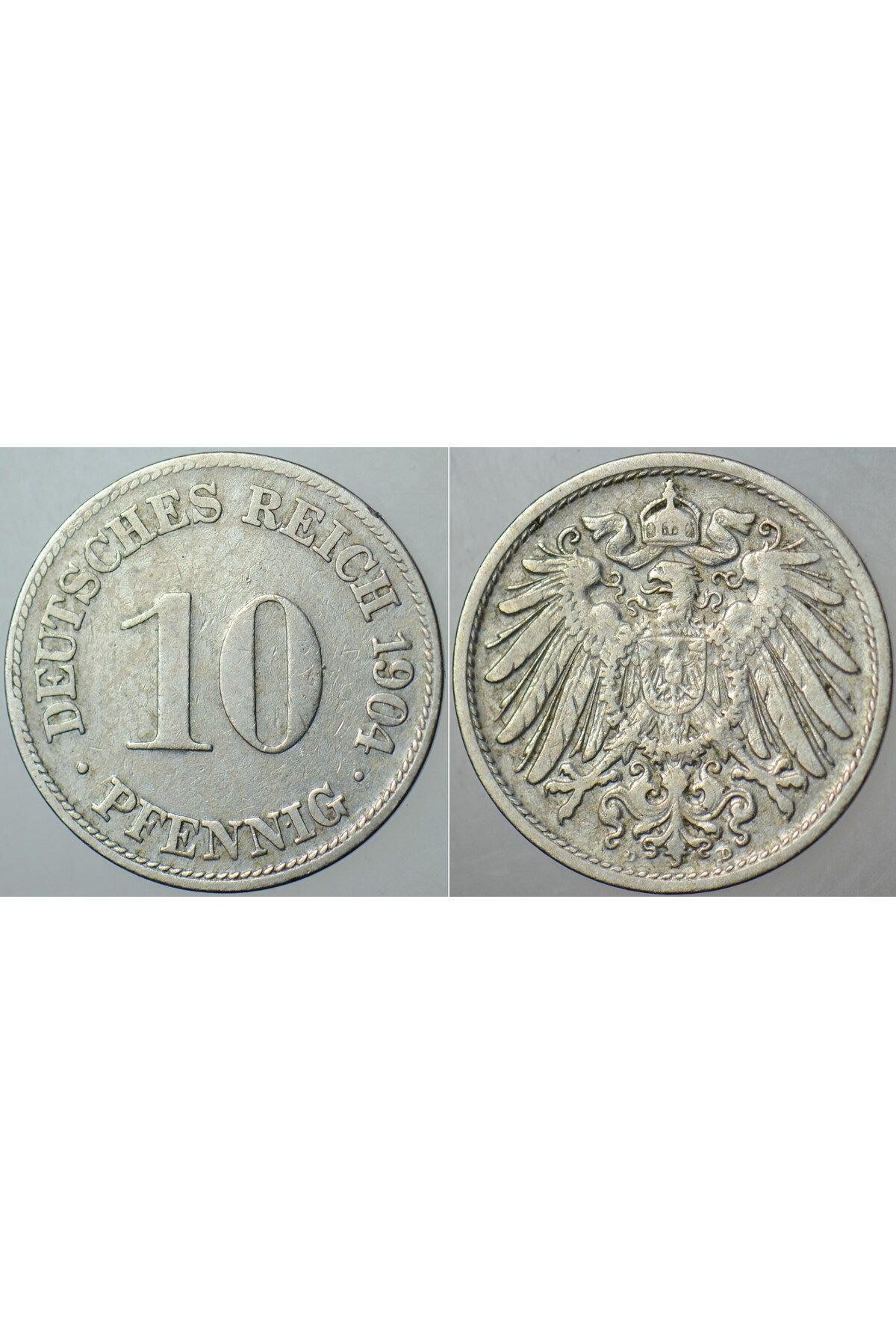 Banknoting ALMANYA İMPARATORLUĞU 10 PFENNIG 1904 D= MÜNİH DARBI REICHSPFENNIG. II. WILHELM DÖNEMİ.
