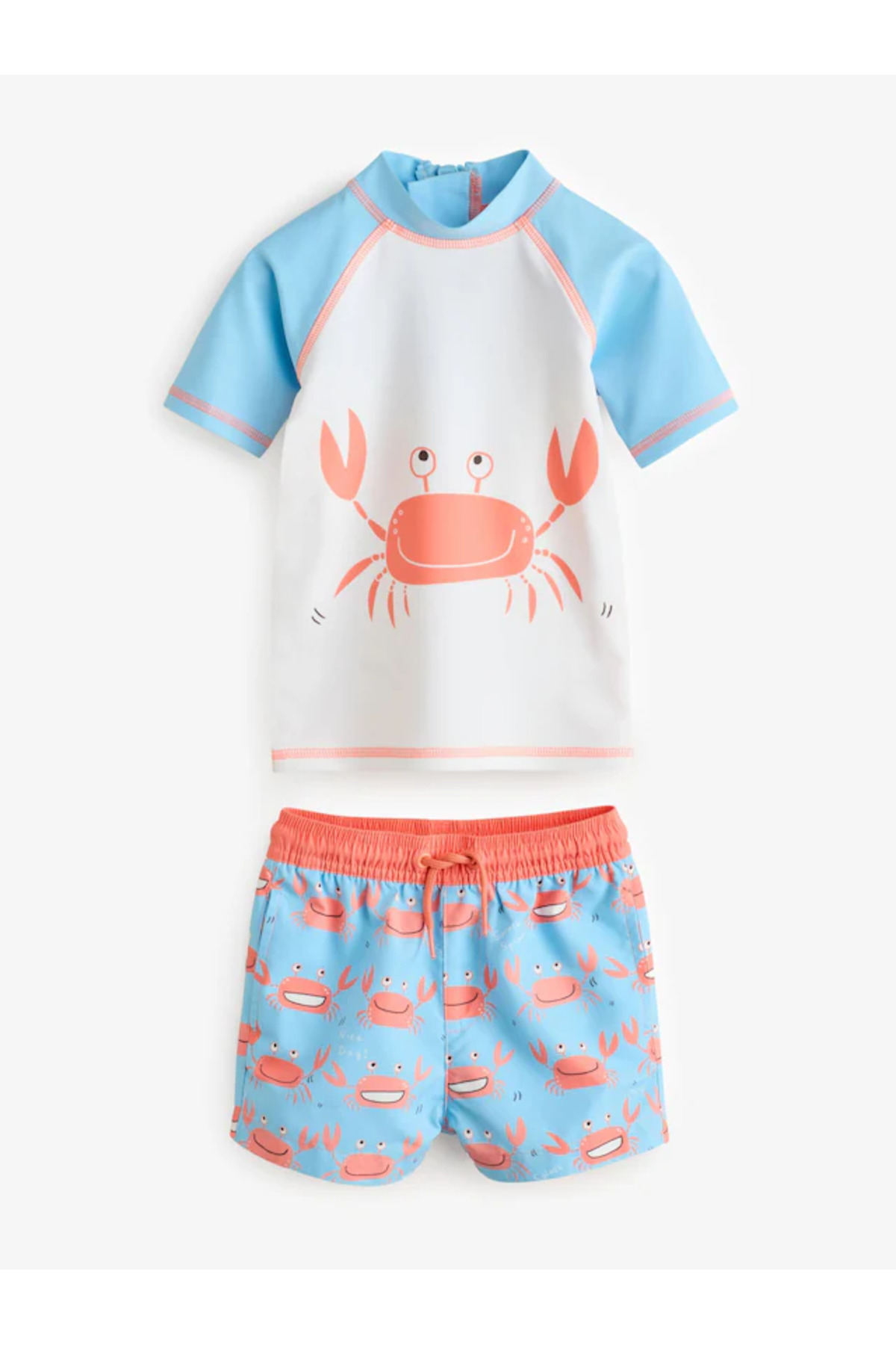 Next Baby Güneş Geçirmez UPF50 İki Parça Mavi Beyaz Renkli Yengeç Temalı Erkek Çocuk Mayo/Şort Seti ALYE22306 fotoğrafı 5 (önizleme)
