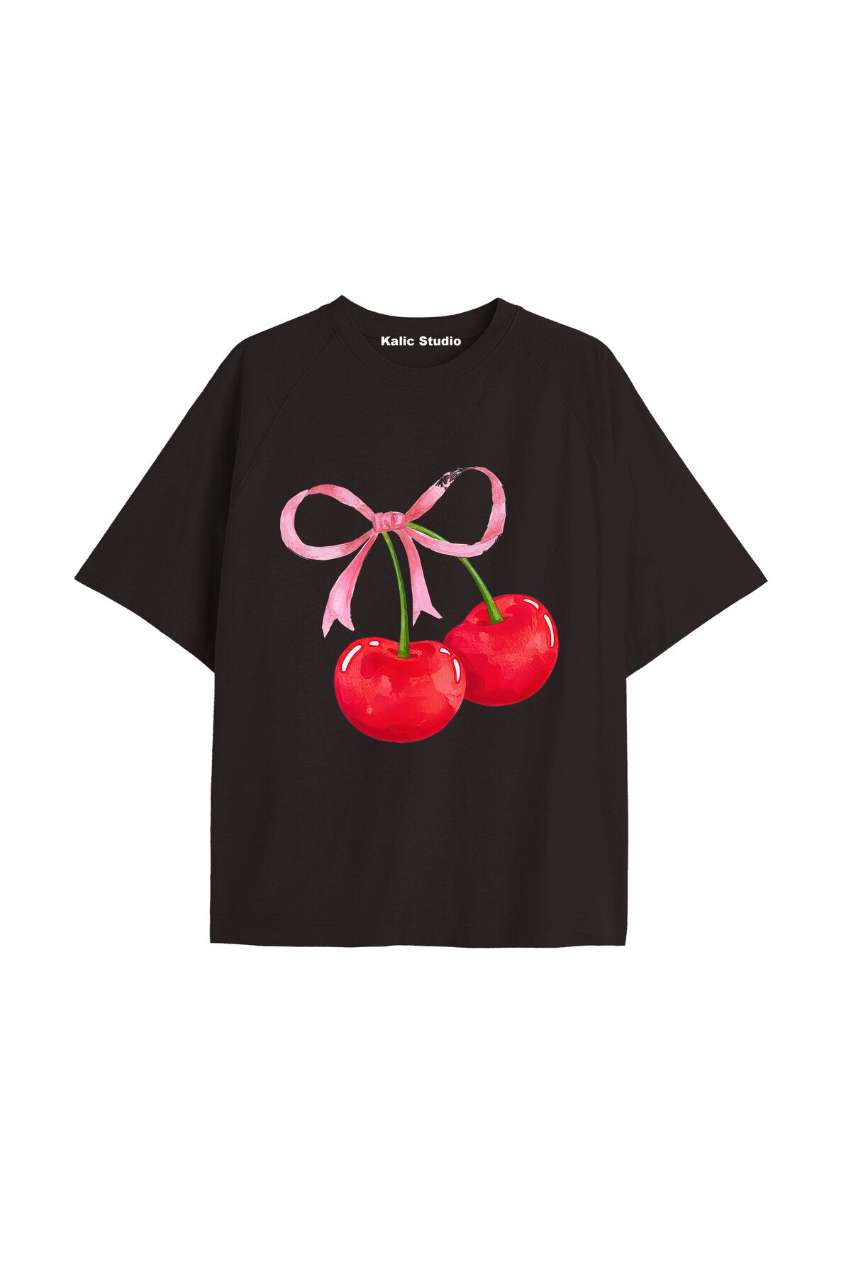 Kalic Studio Y2k vintage Cherry Baskılı Sİyah T-shirt KOD 92
