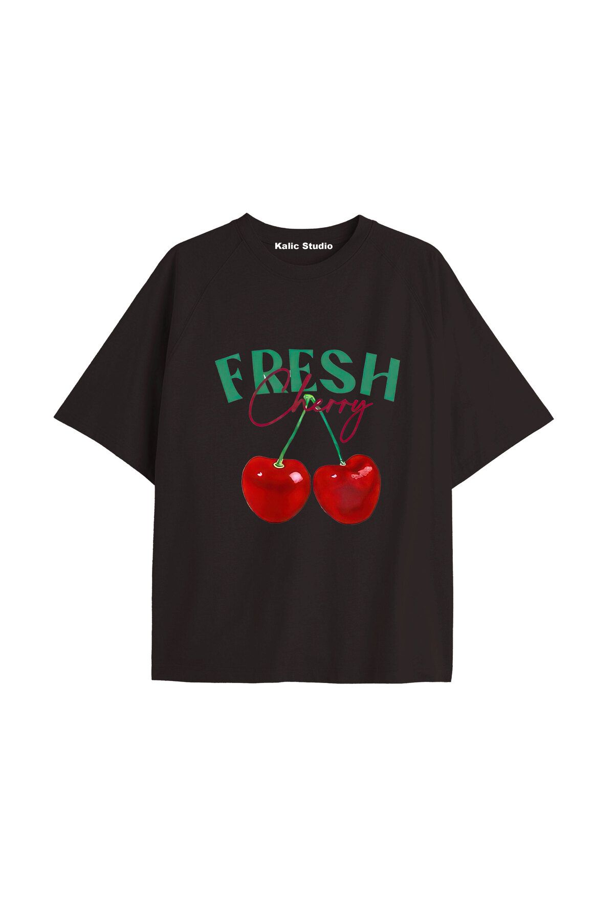 Kalic Studio Y2k vintage Cherry Baskılı Sİyah T-shirt KOD 83
