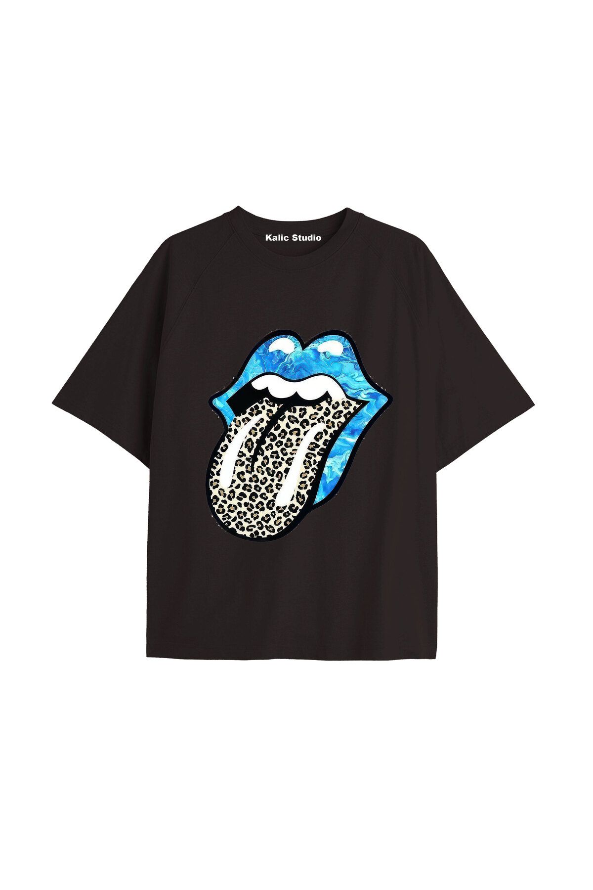 Kalic Studio Y2k vintage Leopar Baskılı Sİyah T-shirt KOD 184