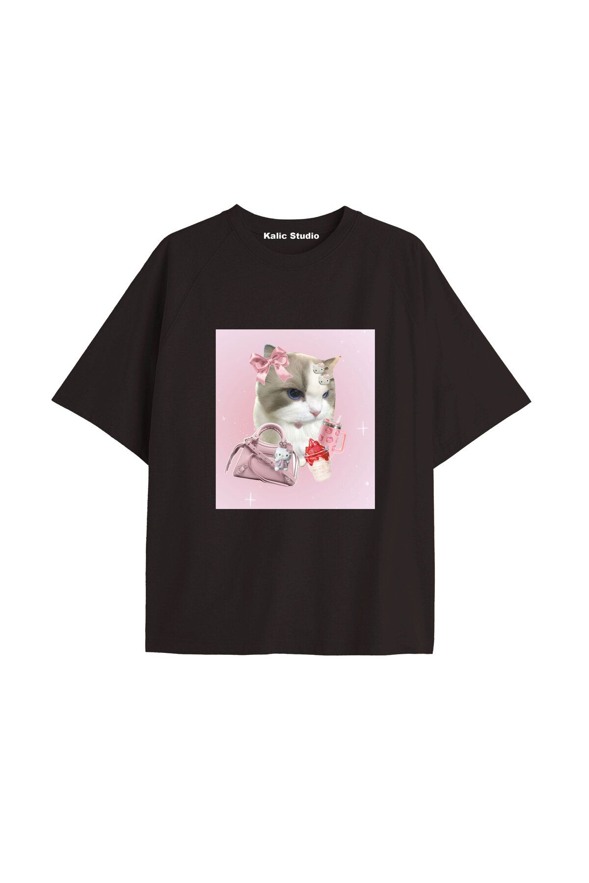 Kalic Studio Y2k vintage Cats Baskılı Sİyah T-shirt KOD 39