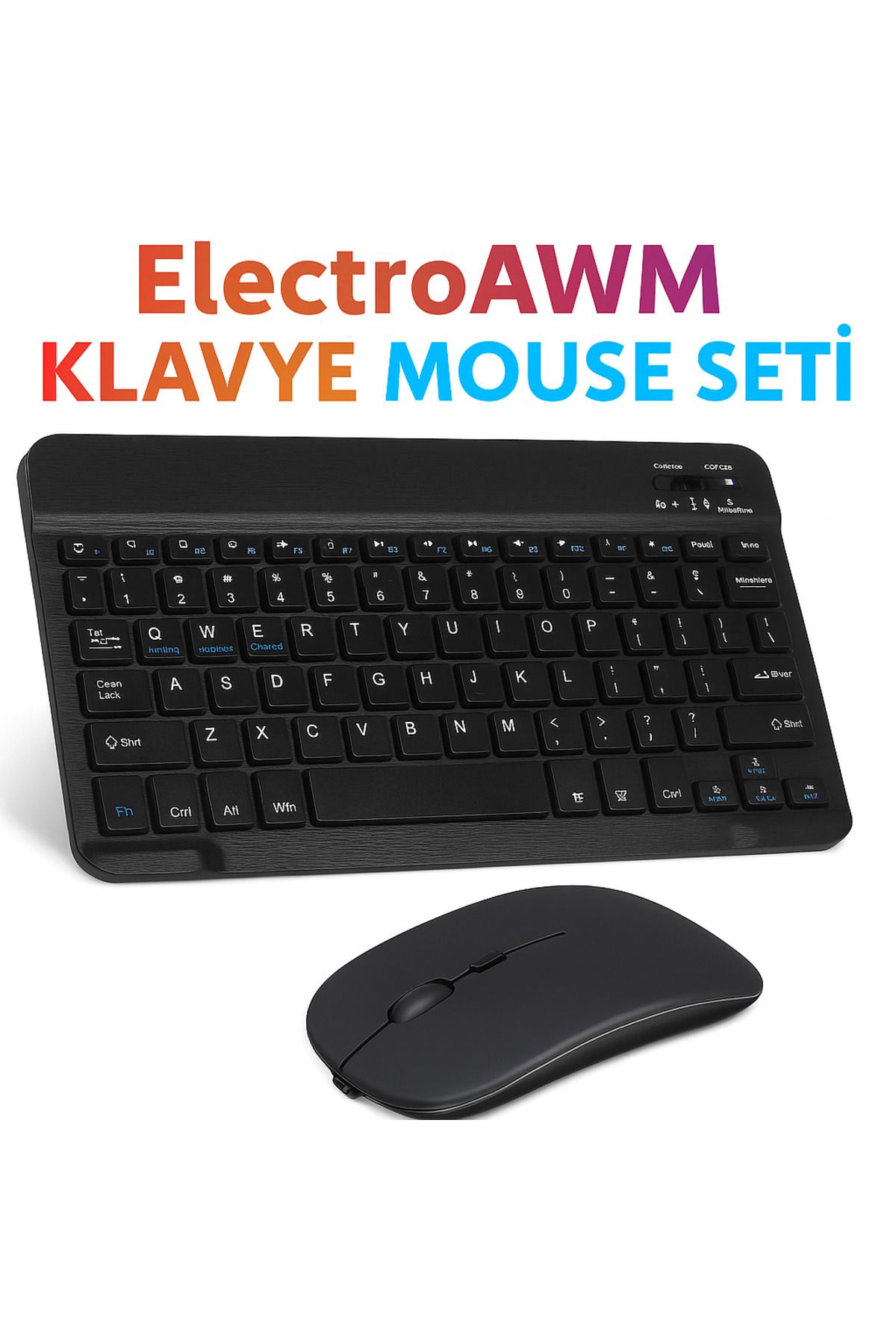 electroawm Kablosuz Bluetooth Klavye + Mouse Seti (iOS / Android / Windows Uyumlu) SİYAH