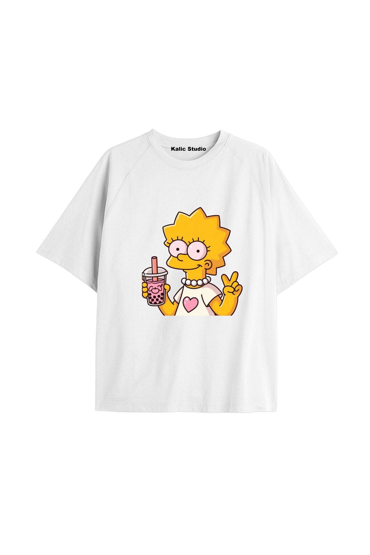 Kalic Studio Y2k vintage Simpson Baskılı Beyaz T-shirt KOD 259
