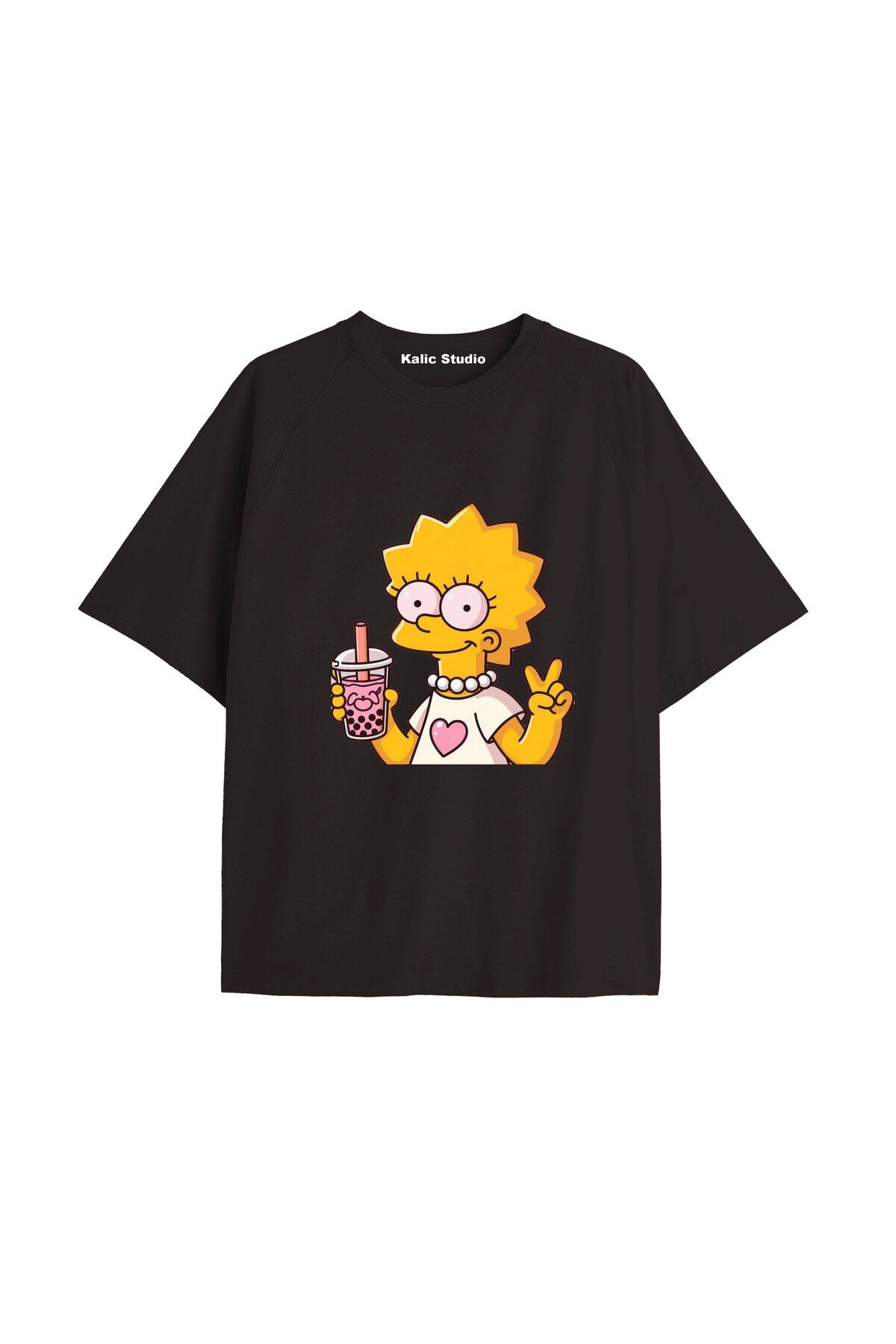 Kalic Studio Y2k vintage Simpson Baskılı Sİyah T-shirt KOD 282