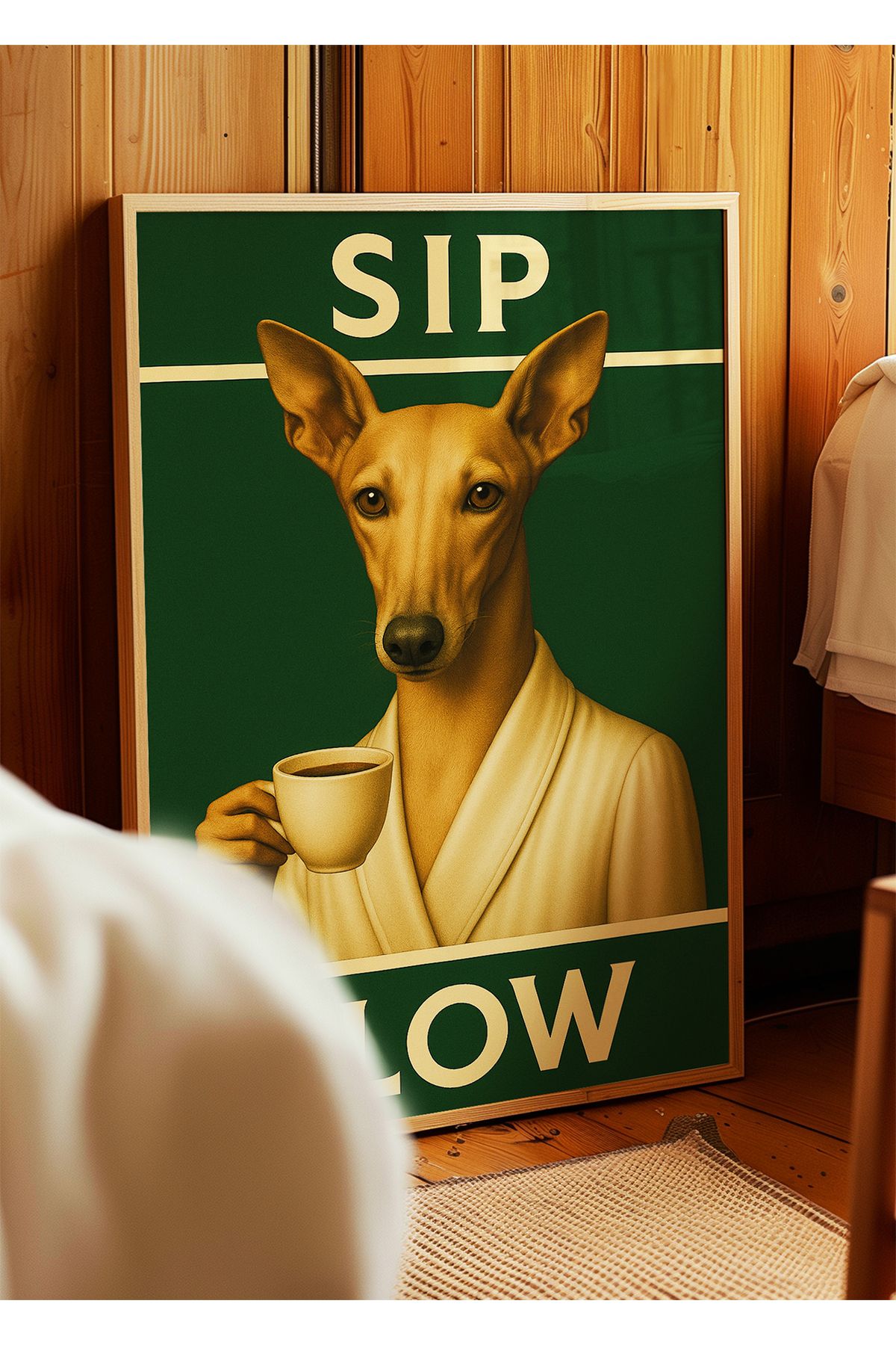 ARTHOUSECOLLECTIVE SIP SLOW Köpekli Kahve Posteri – Mizahi Modern Duvar Dekorasyonu - Çerçevesiz Poster