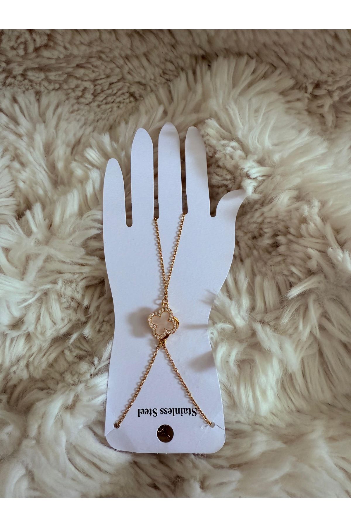 ANGELSS JEWELLERY Zirkon Taşlı Yonca Model Gold Şahmeran Bileklik (Van Cleeff Yonca Şahmeran)