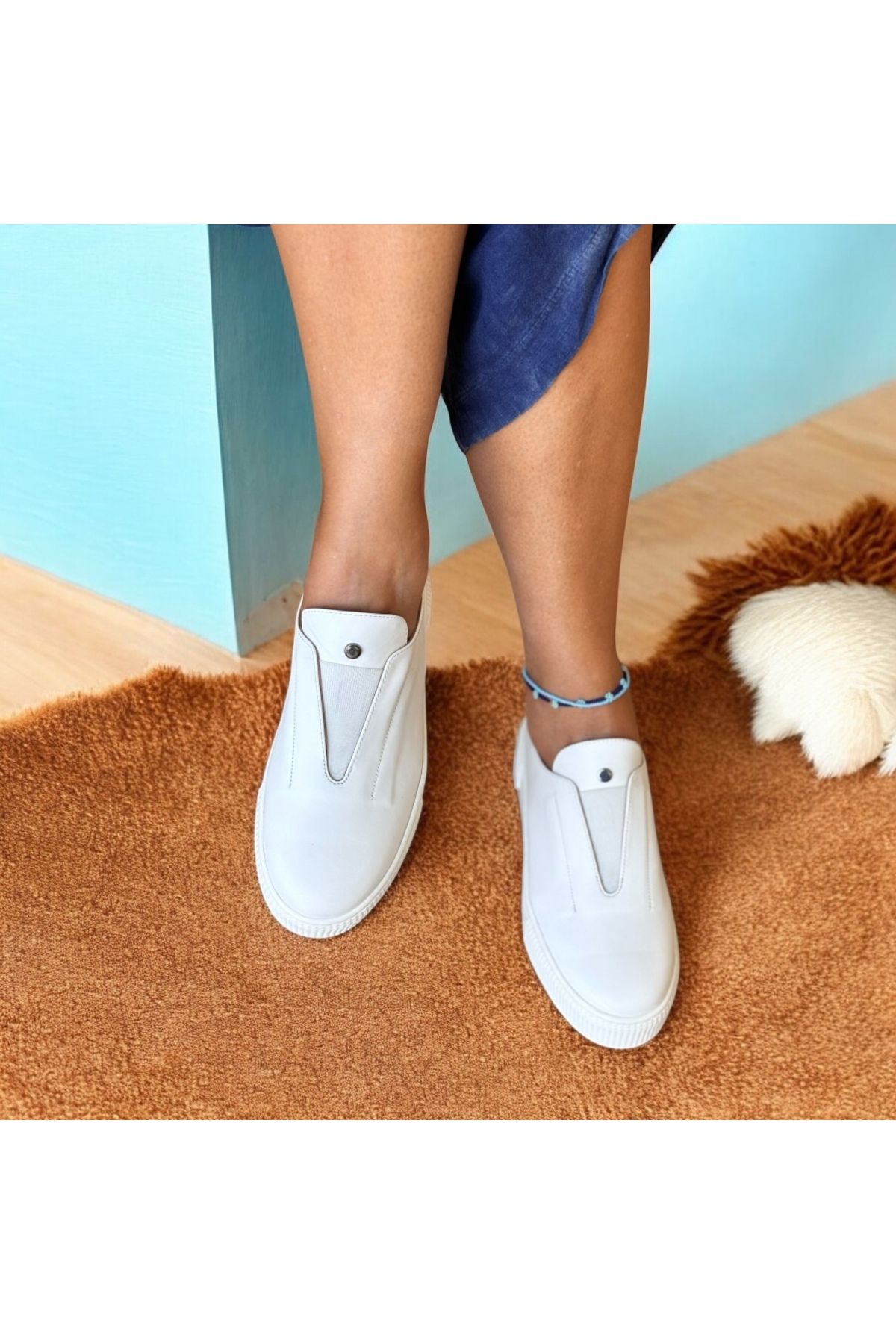 NEVE SHOES Beyaz Deri Lastik Detaylı Günlük Rahat Sneaker