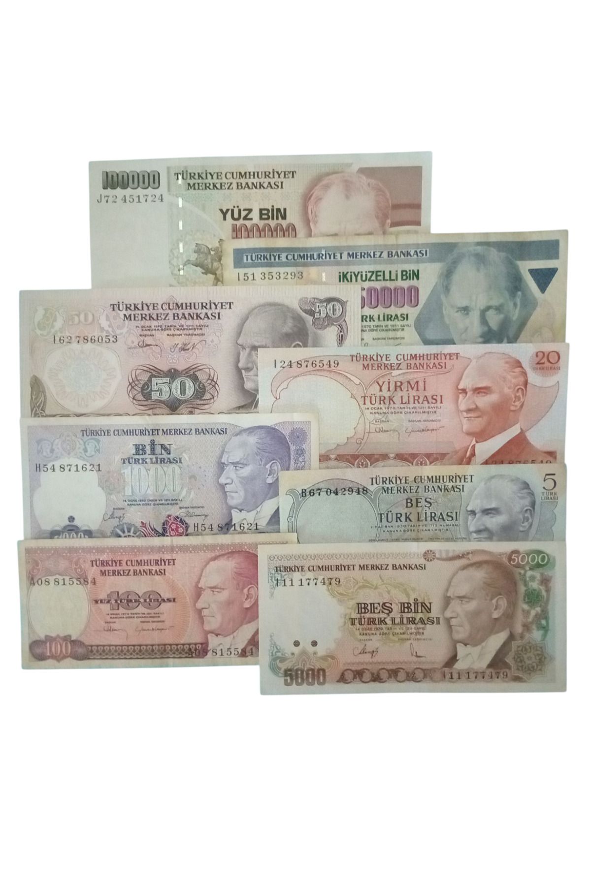 Yediotuz 6. 7. Emisyon 8 Adet Koleksiyon Kağıt Para Eski Para Hobi Hediye Antika Para