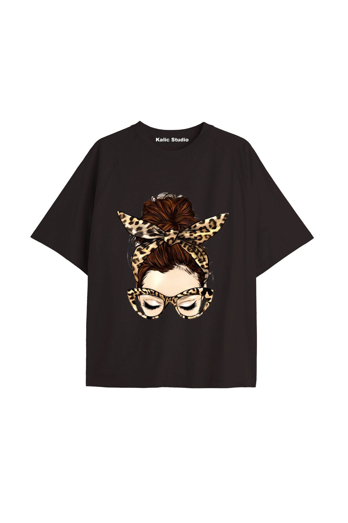 Kalic Studio Y2k vintage Leopar Baskılı Sİyah T-shirt KOD 176
