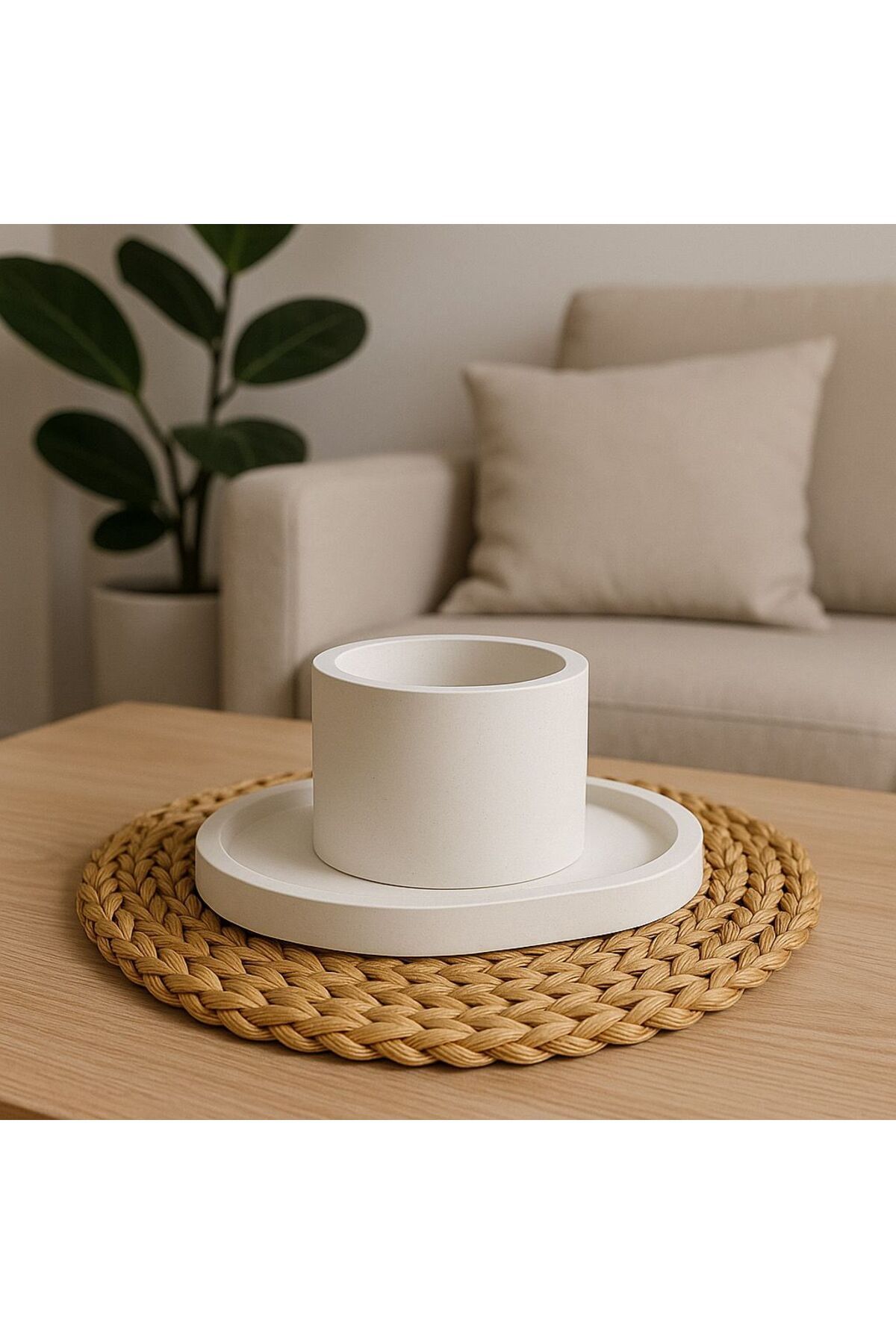 terra atölye El Yapımı Beton Kalemlik ve Oval Tepsi Seti | Minimal Masaüstü Düzenleyici