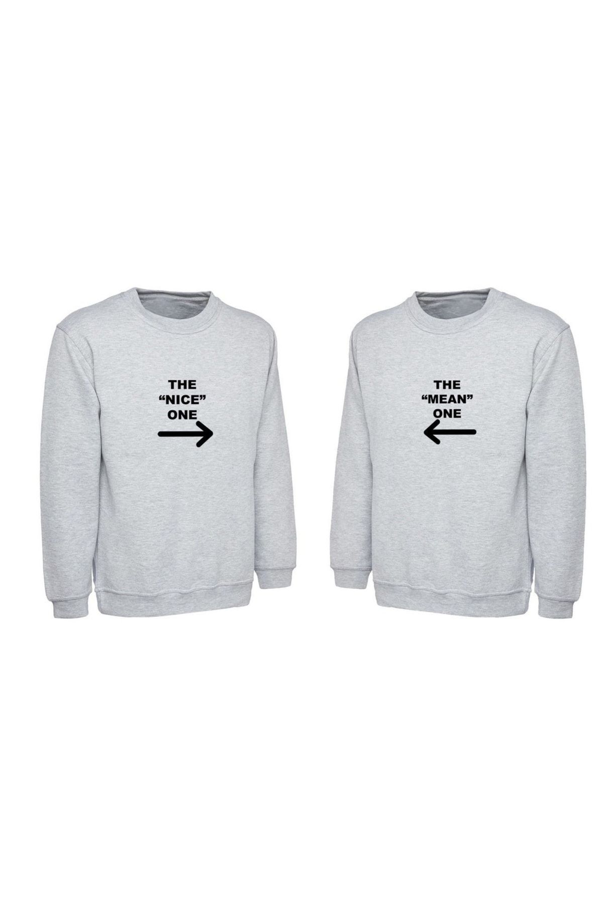 Boi Nice Mean Sevgili Çift Kombin - Gri Baskılı Oversize Bisiklet Yaka Sweatshirt