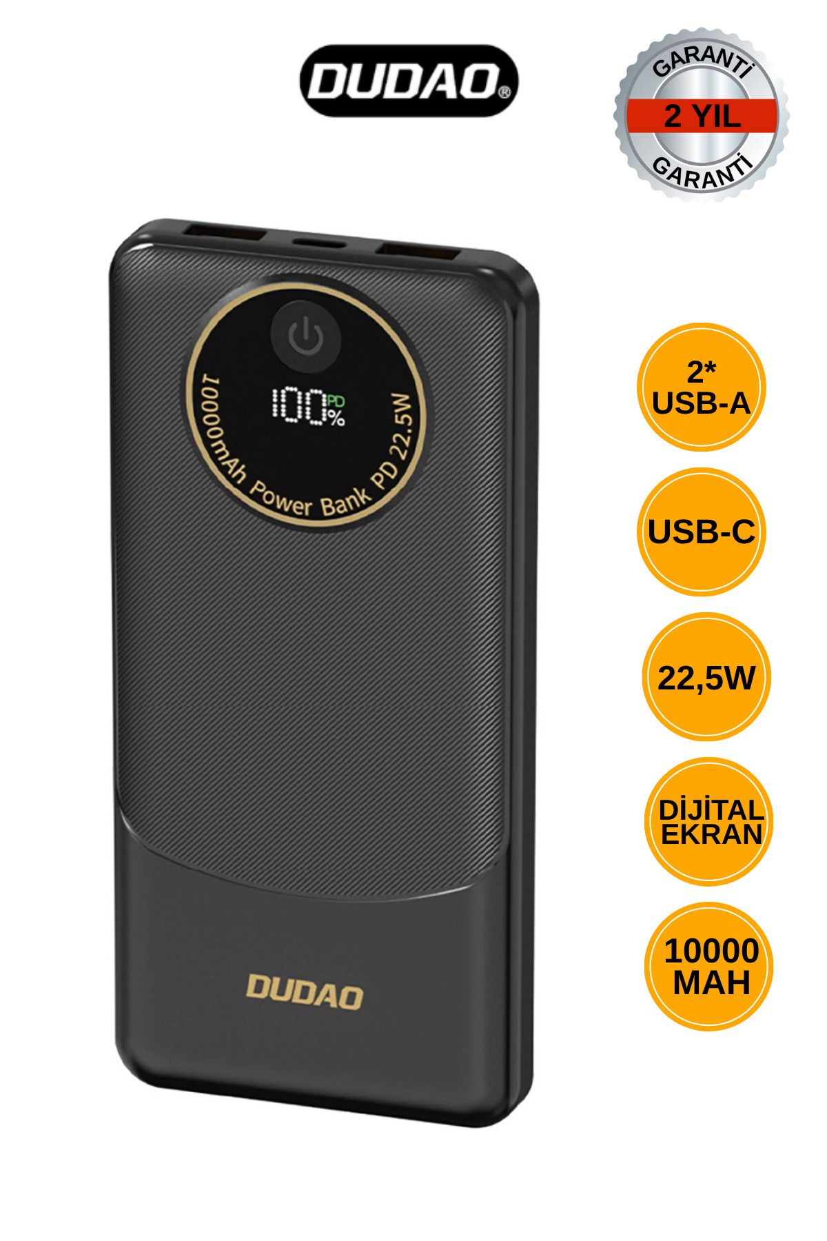 DUDAO K12-10.000 mAh Powerbank 22.5W Hızlı Şarj DİJİTAL EKRAN