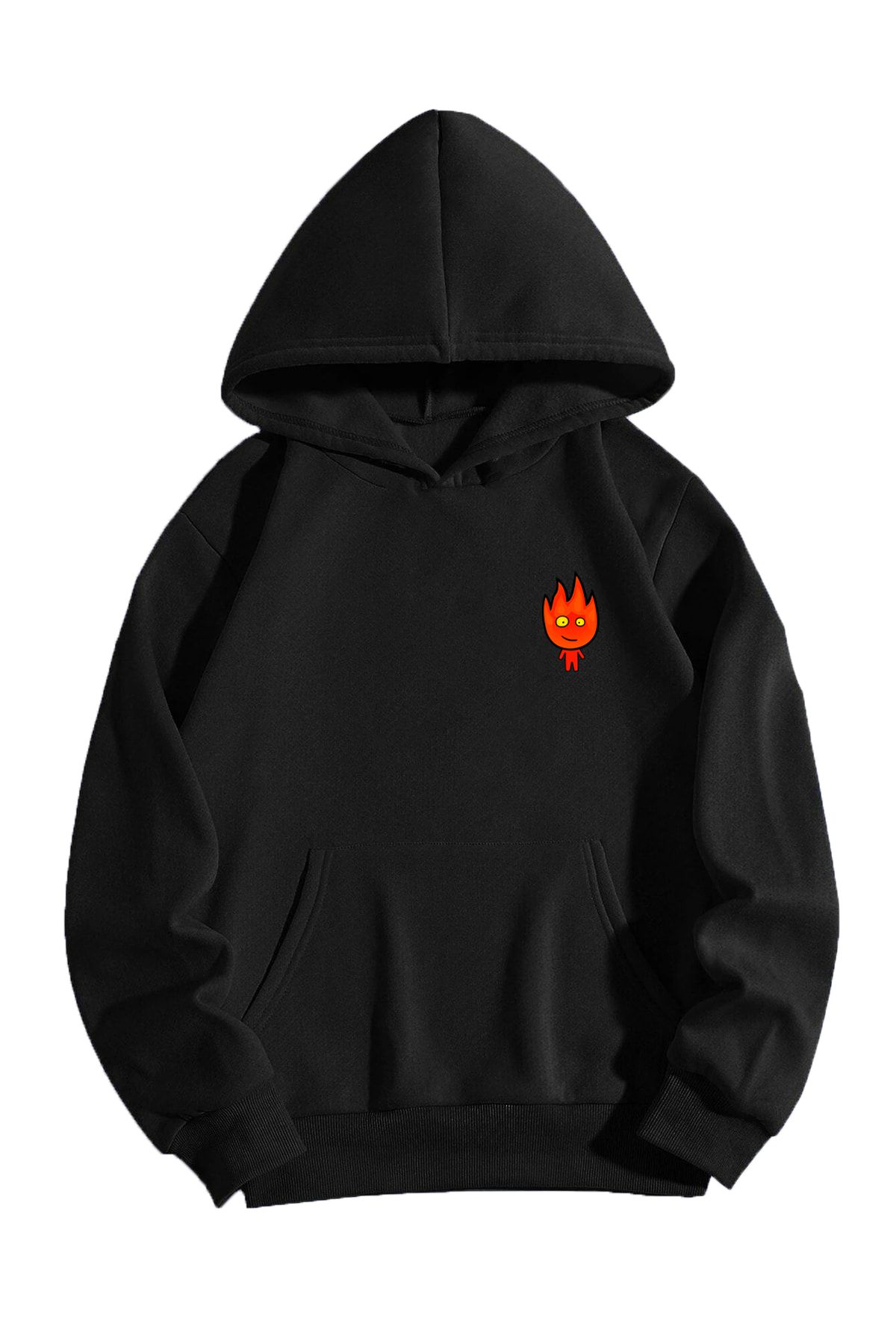 Boi Ateş Sweatshirt - Siyah Baskılı Oversize Sweatshirt Kapüşonlu