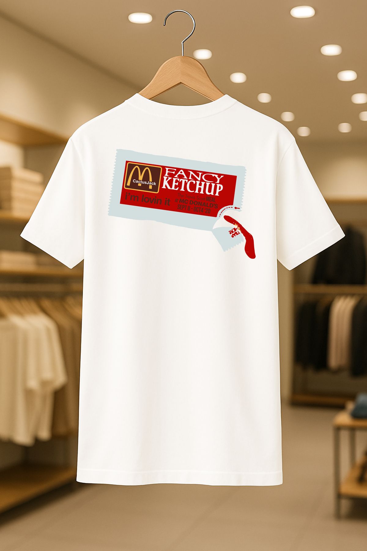 LUCKYPORT Travis Scott Astroworld Ketchup Dollar Oversize Unisex %100 Pamuklu Nefes Alan Kalin Kumaşlı T-Shirt