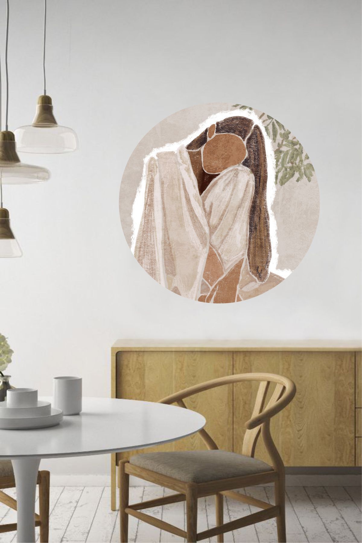 Piksel Grafik Boho Woman Tam Daire Duvar Sticker- Bohem Koleksiyon