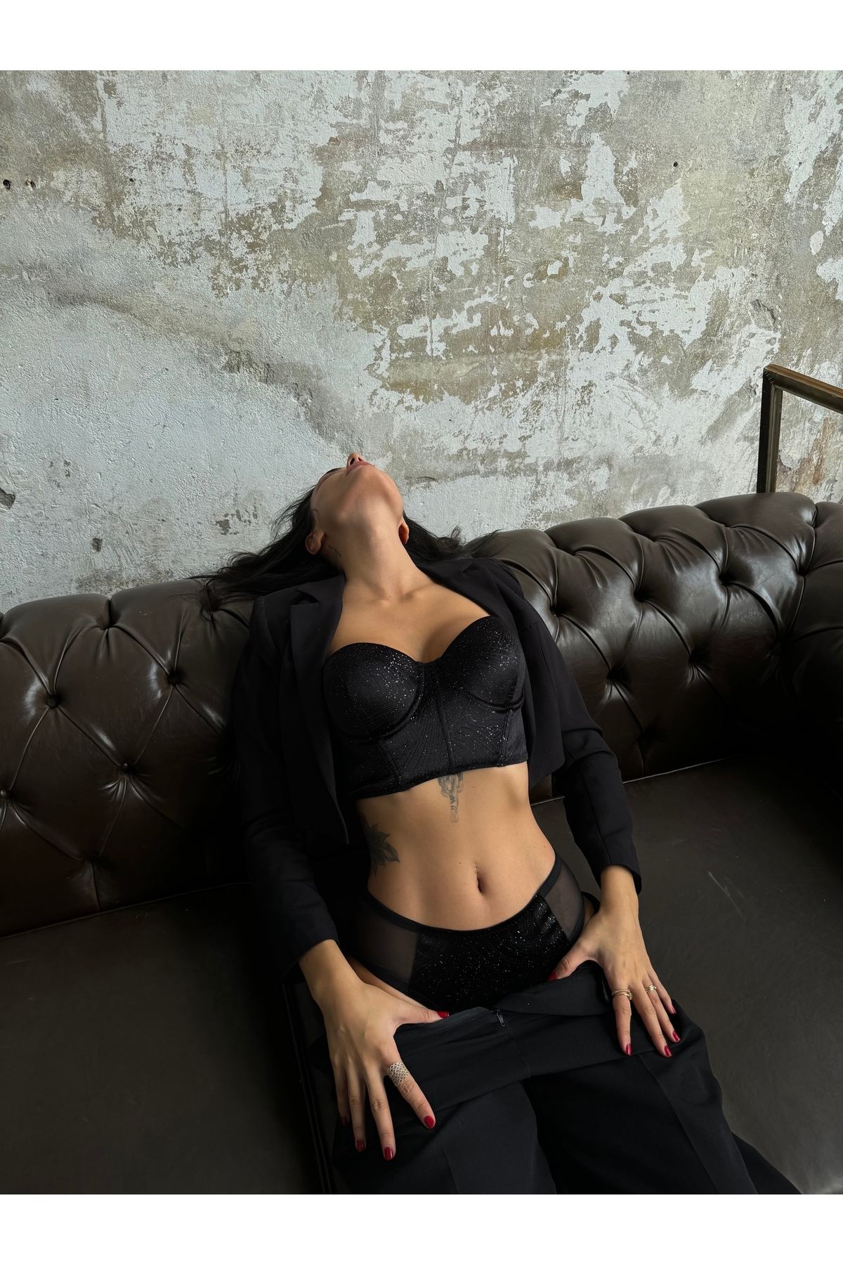 Gamze Day's Lingerie Işıltılı Destekli Kadife Büstiyer Takım