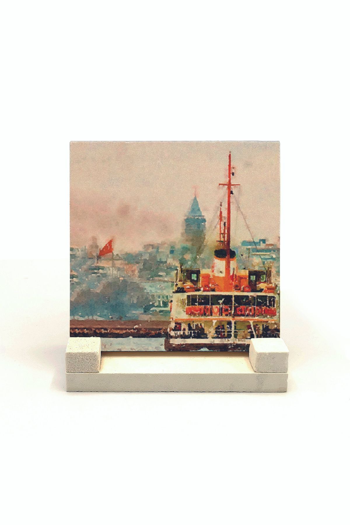 Souvenest İstanbul Vapur Baskılı Doğaltaş Masaüstlük 10x10 Krt-33