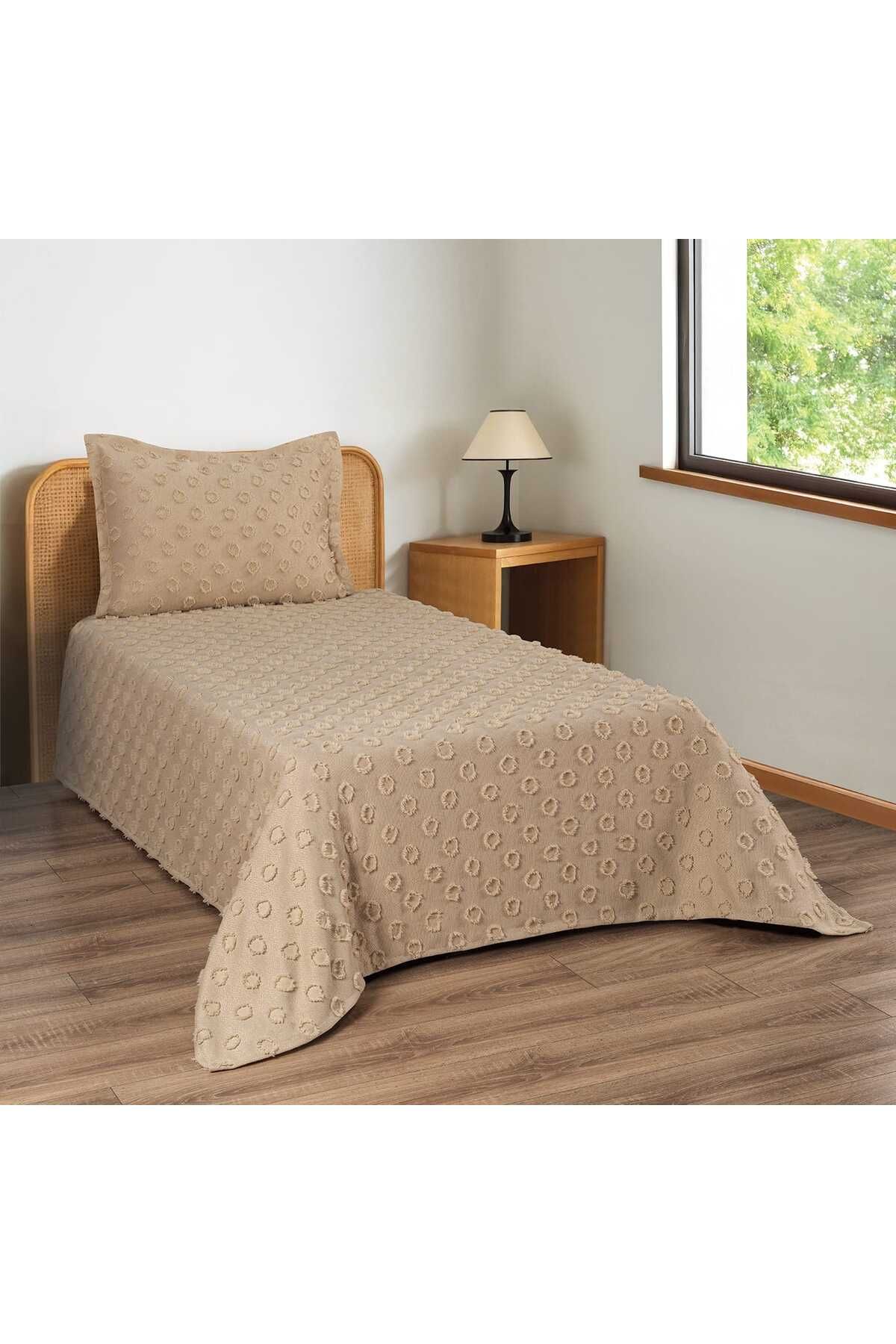 d'niss home touch of nature in your home Ponpon Desenli 2 Parça Tek Kişilik Yatak Örtüsü