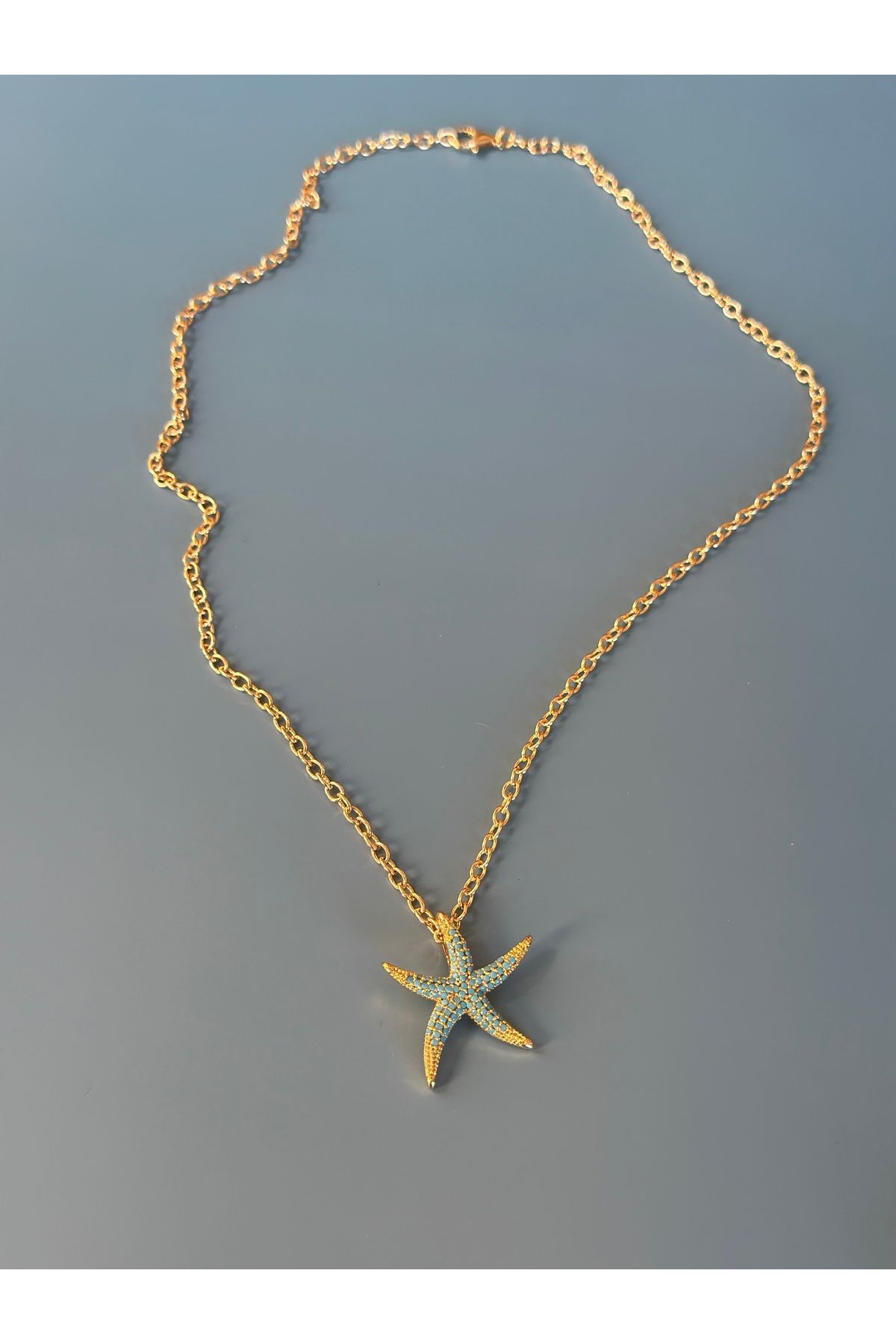 B Design jewelry Deniz Yıldızı Turkuaz Taşlı Çelik Kolye