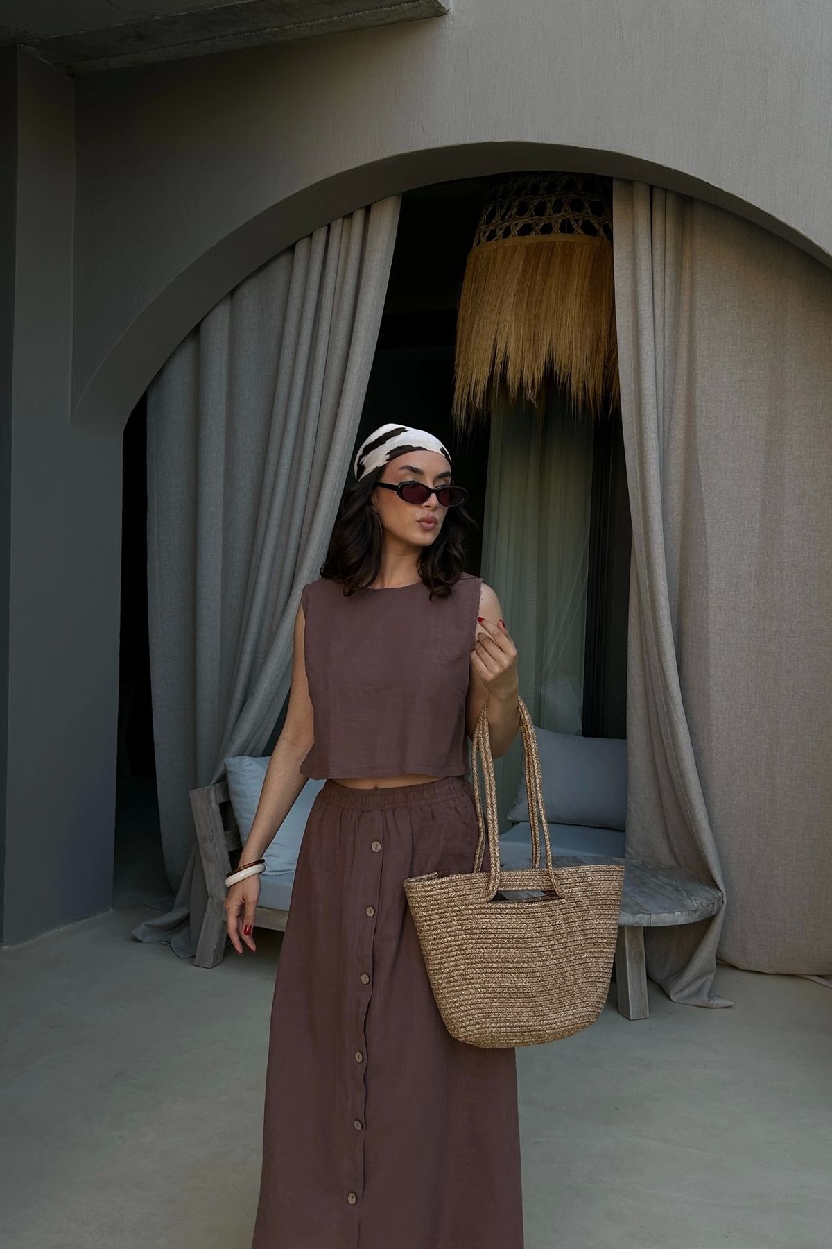 Eka Kadın Kahve Crop Etek Takım 0684-3419