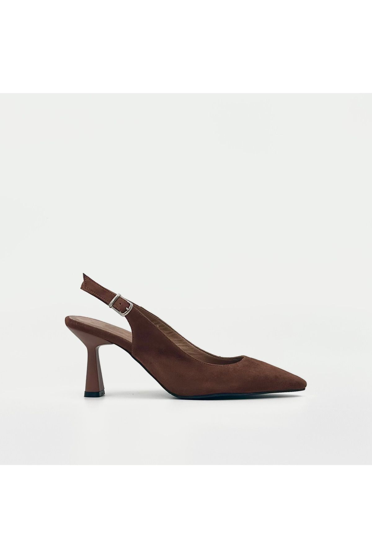 Folle Taba Süet Slingback Topuklu Ayakkabı – İnce Topuklu Şık Tasarım