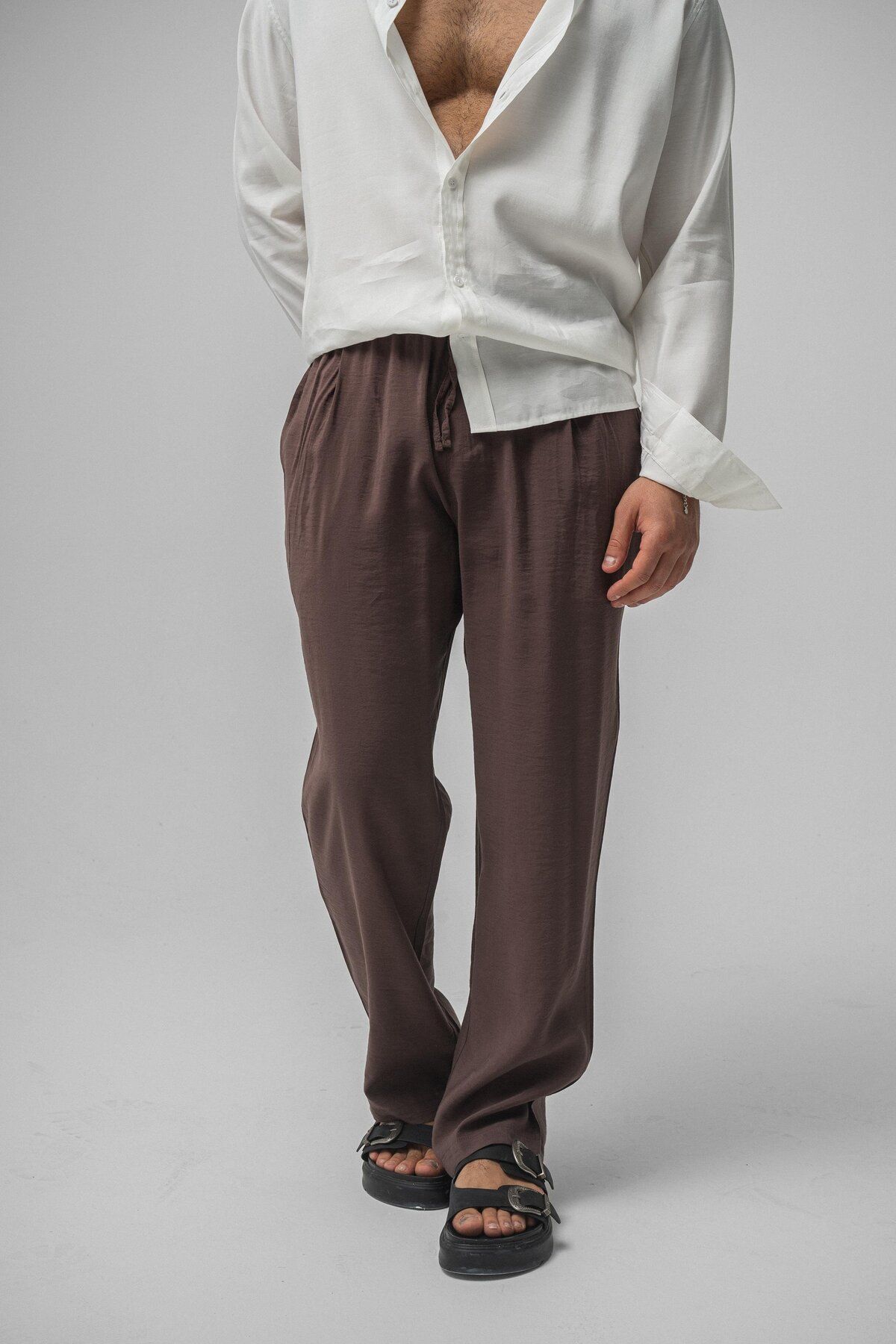 OUTFİT MAN Erkek Lyocell Kumaş Baggy Pant. Kahve
