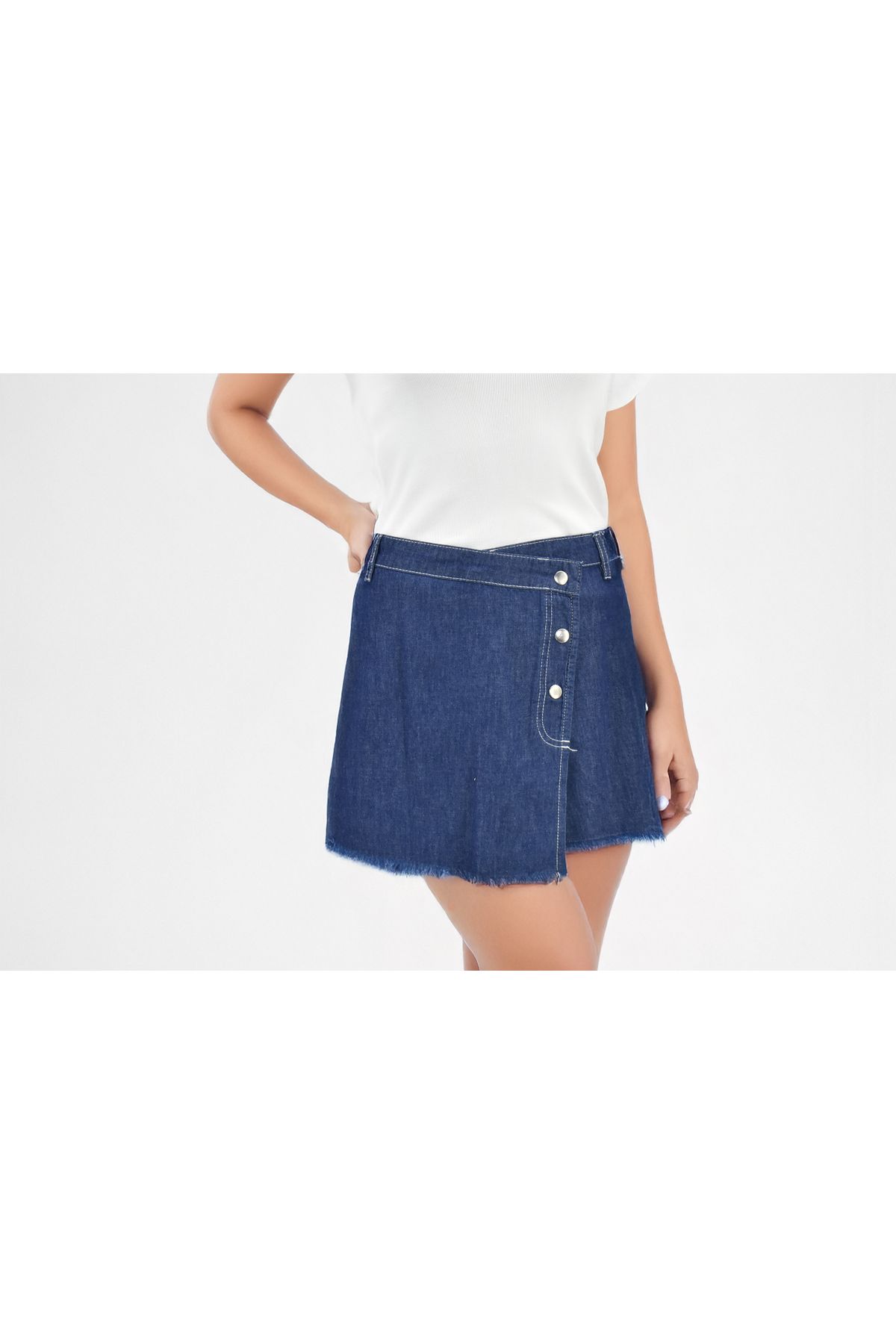 Primary Kruvaze Çıtçıtlı Denim Şort Etek R113