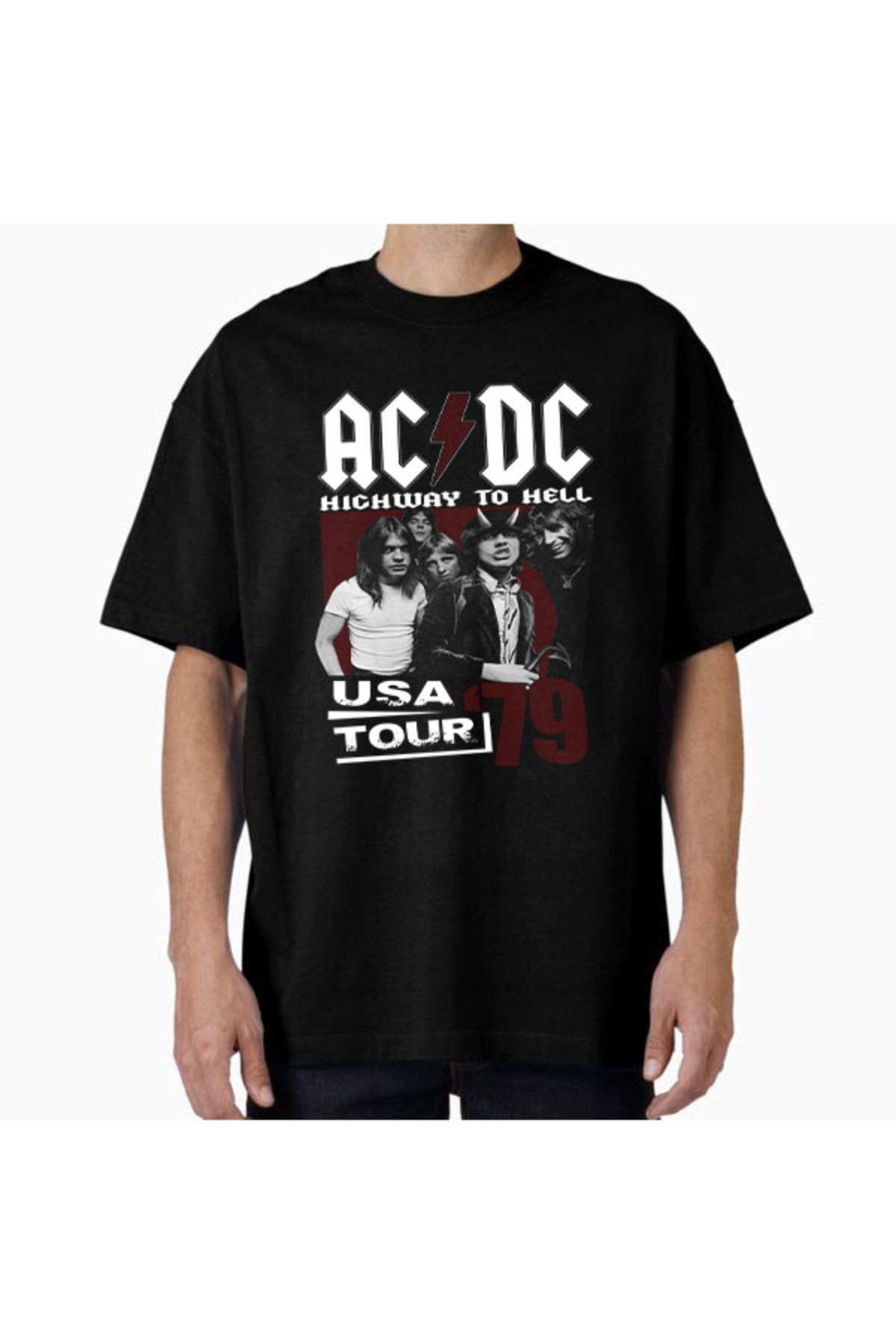 COMVİCHO Unisex acdc27 Tasarım Baskılı Oversize T-Shirt