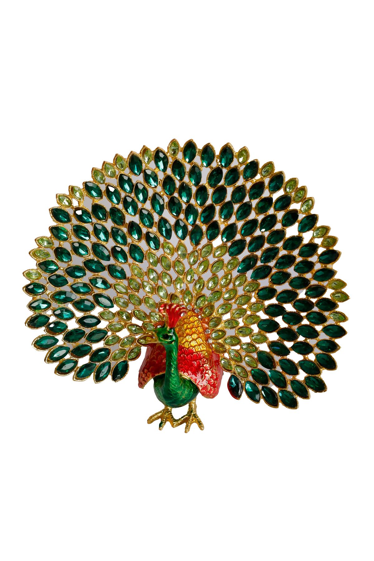 taru pasaj Kristal Taşlı Metal Tavus Kuşu Biblo – El İşçiliği Dekoratif Figür – 17x16 cm